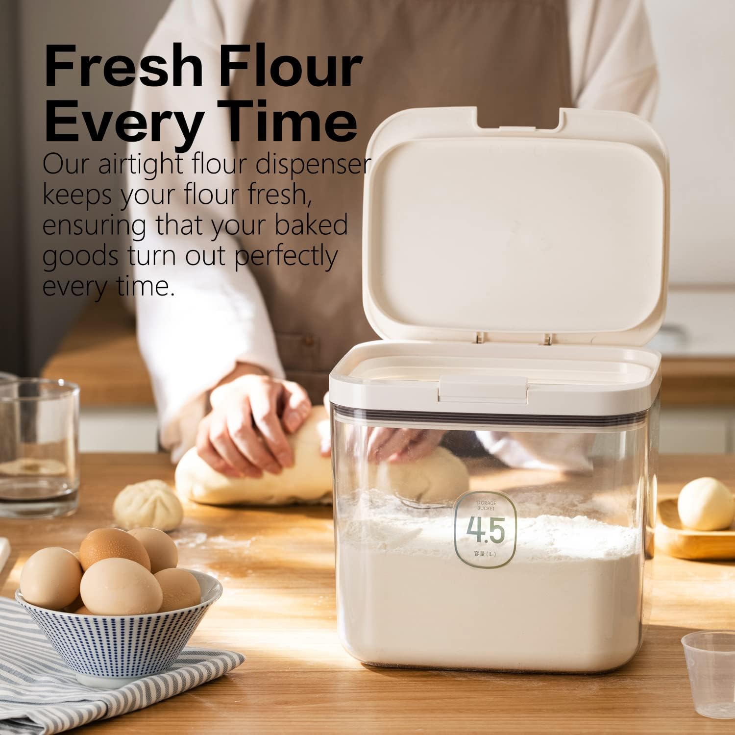 Flour Container - 5.5 L /5.81qt/5kg Large Flour Dispenser Keep Your Flour Fresh and Dry Easily with Kitchen Essential