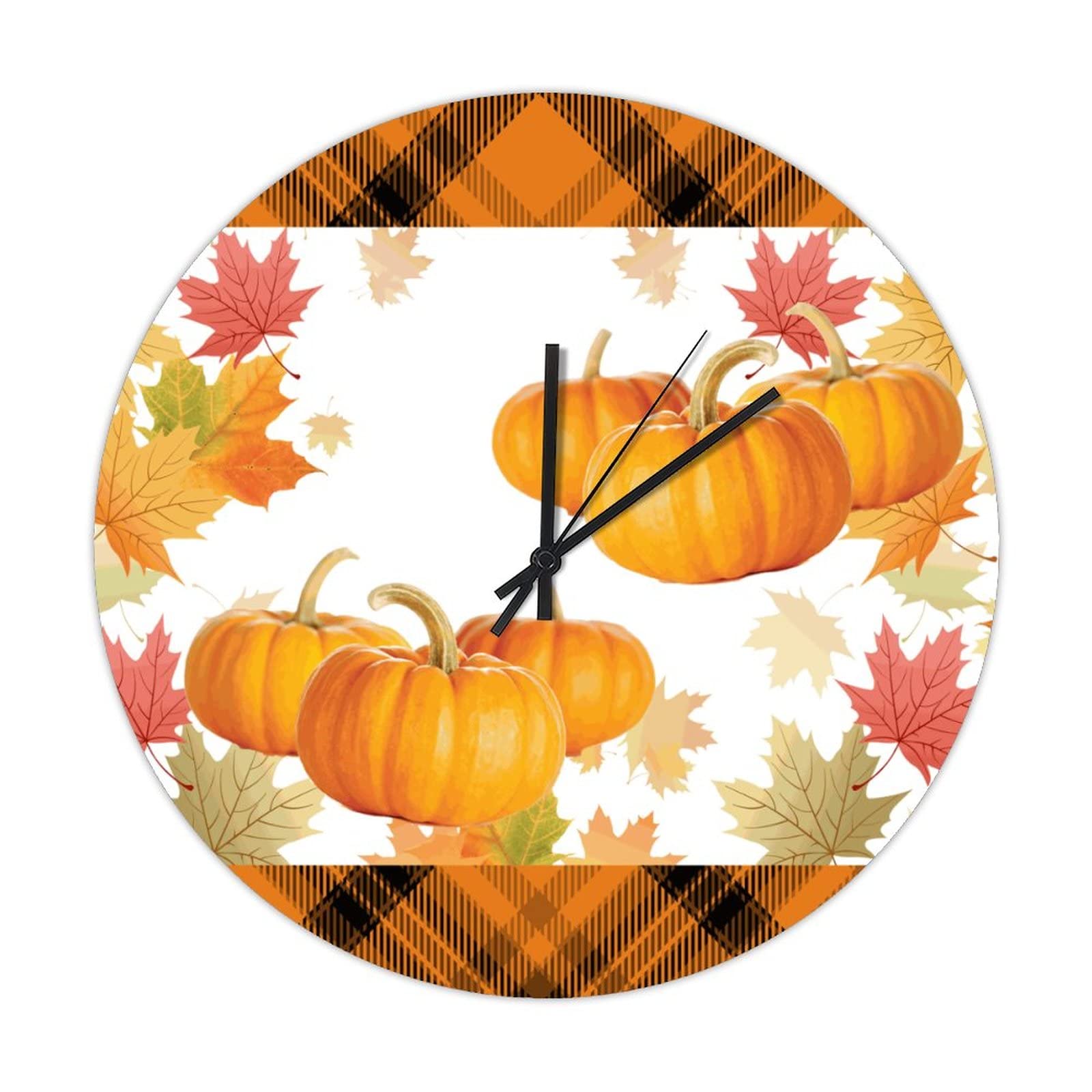 Horloge en bois de Thanksgiving silencieuse vintage 38cm pour decoration salon cuisine