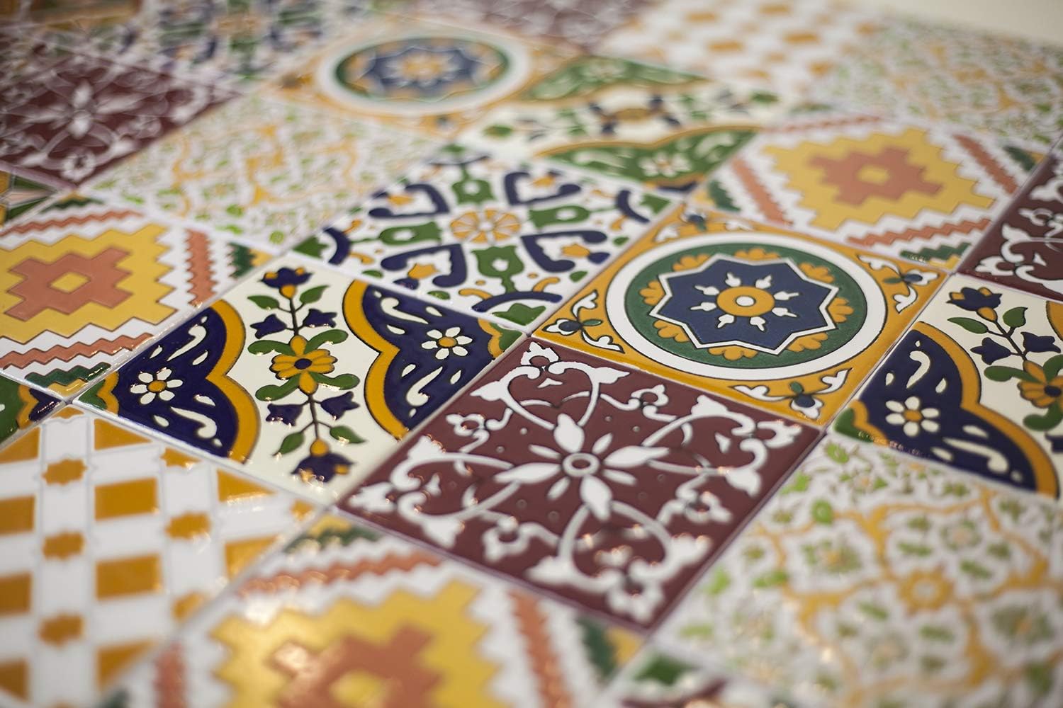 Moroccan Ceramic Tiles 4x4 - Maraj by Cerames - Moroccan Ceramic Mosaic Tiles for Wall Bathroom, Kitchen, Living Room, Kitchen backsplash | 50 Coloured Moroccan Wall Tiles 4x4 in Oriental Style