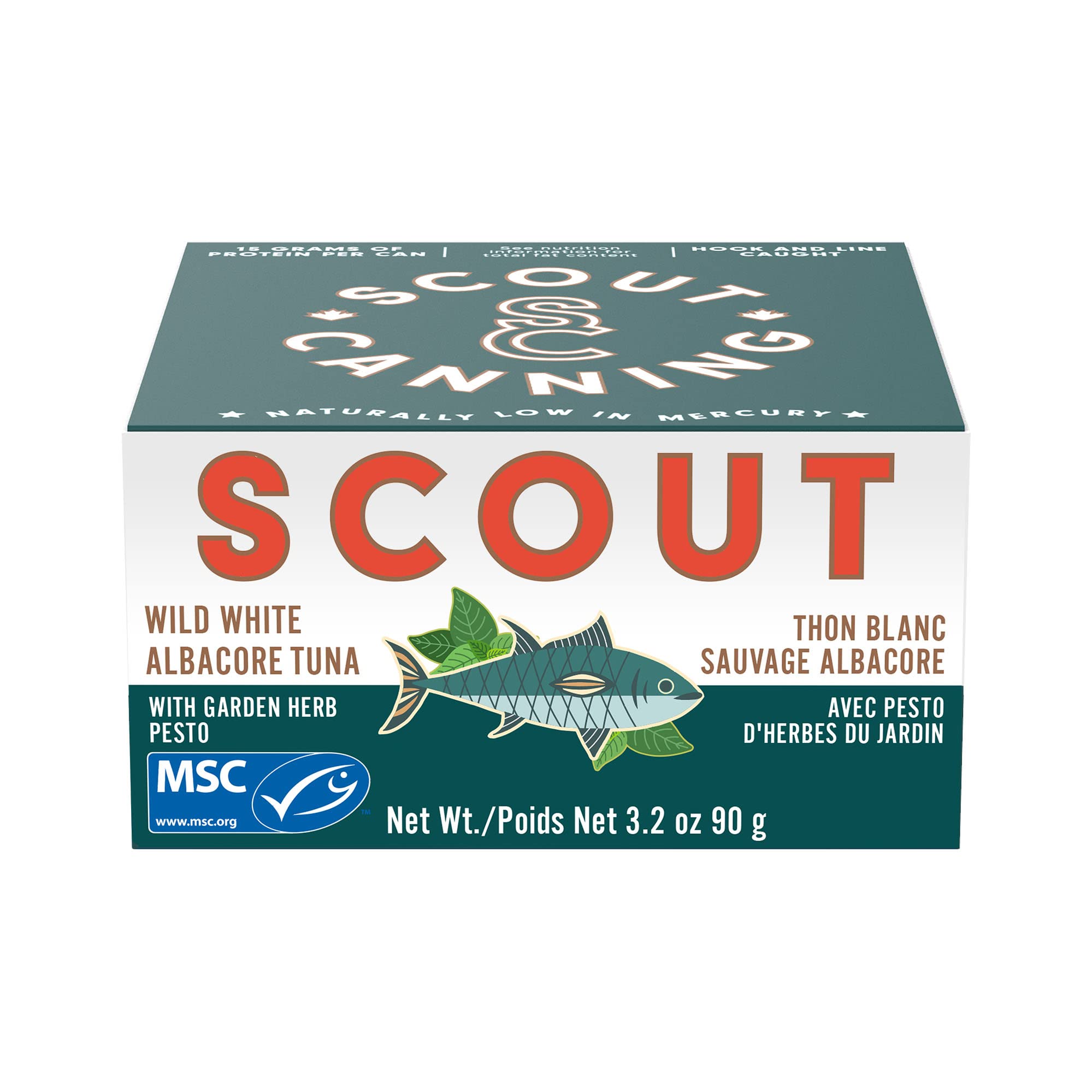 ScoutWild Tuna in Garden Herb Pesto | MSC Certified, Responsibly Sourced Seafood Tin | Wild Albacore Tuna in BPA-Free, Recyclable Cans (Pack of 1 x 90g tin)