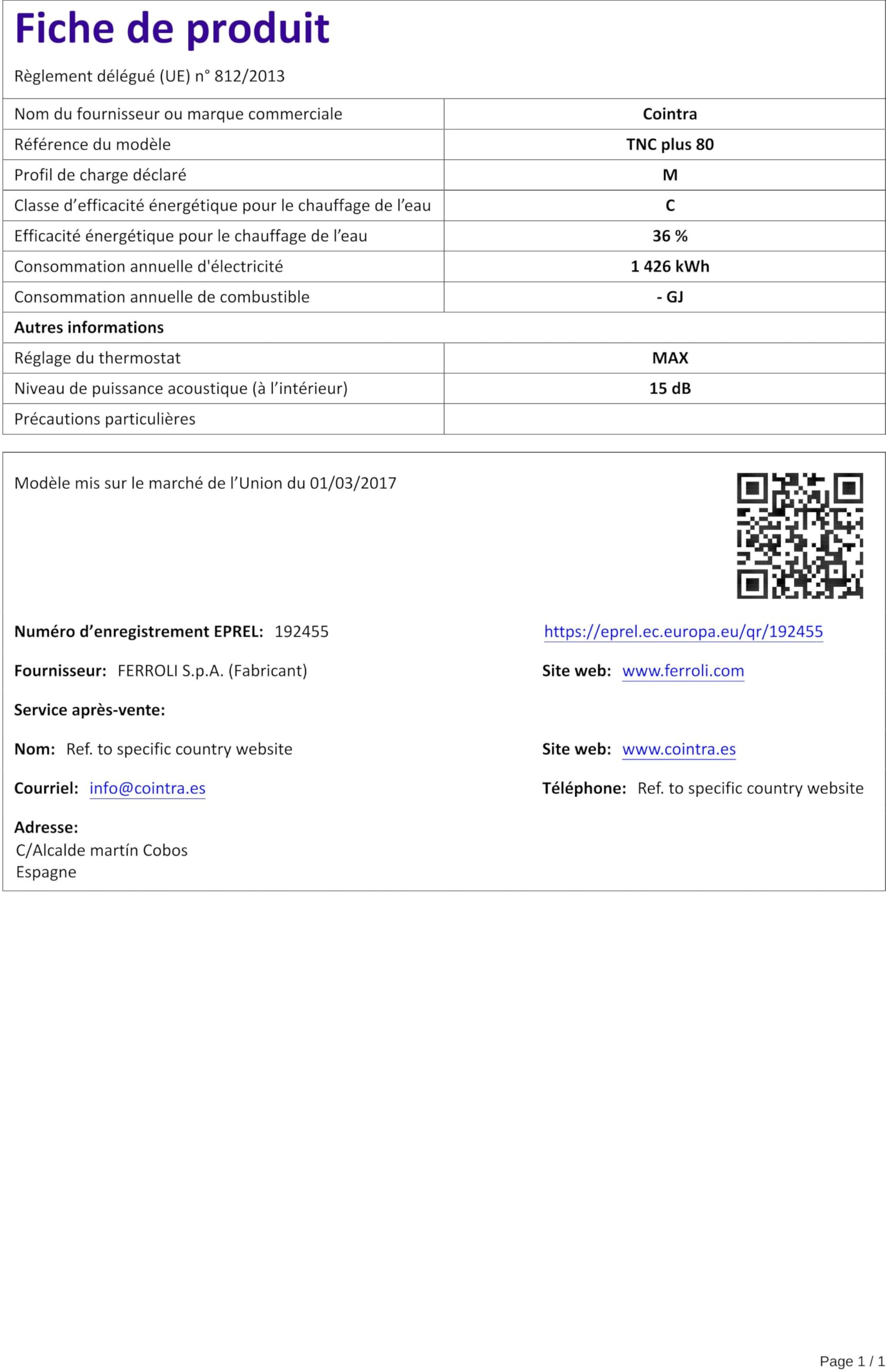 Termo Eléctrico Cointra TNCPLUS80