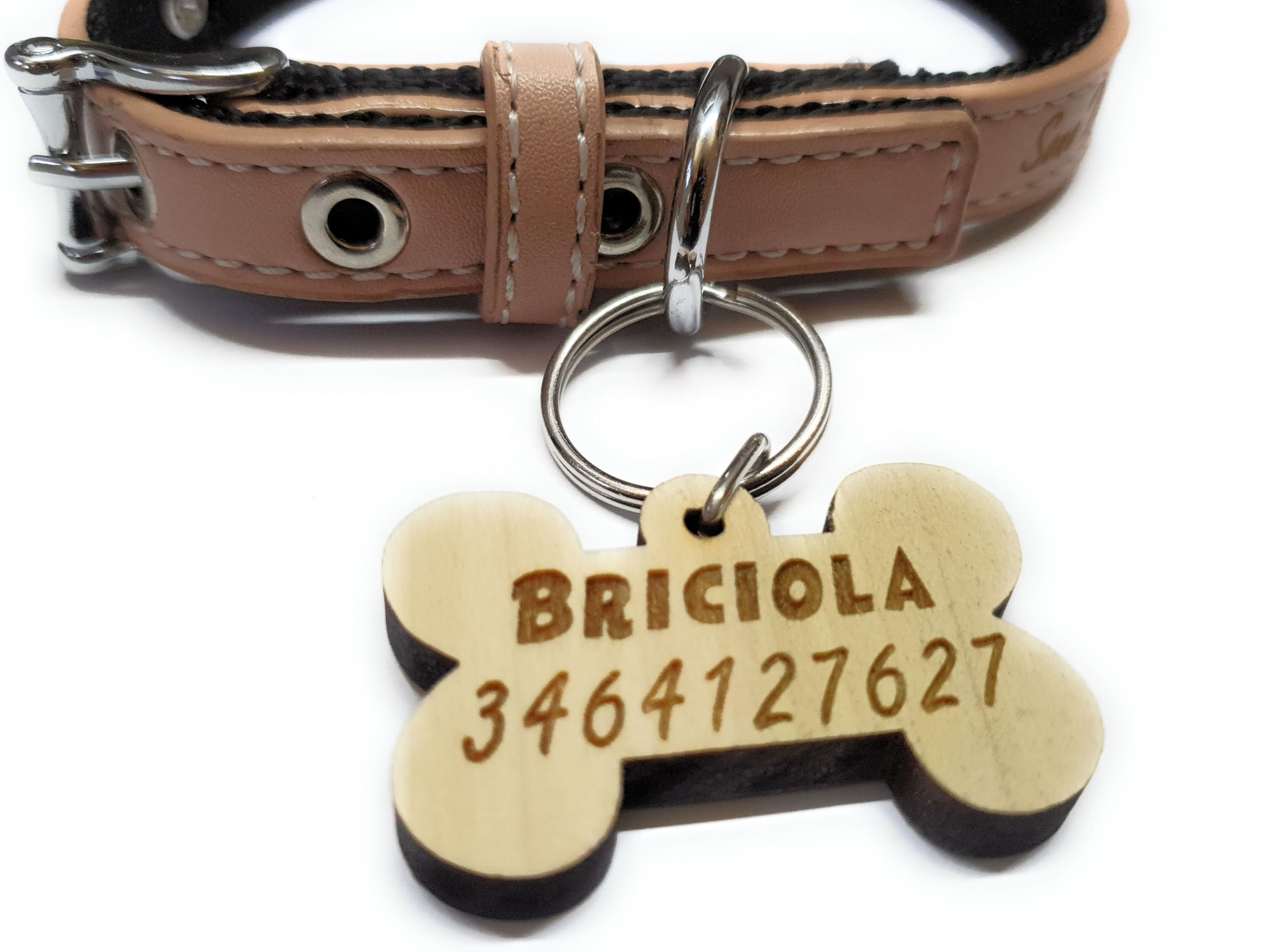 Medaglietta targhetta per cani a forma di osso in legno - personalizzala come vuoi - 2 formati