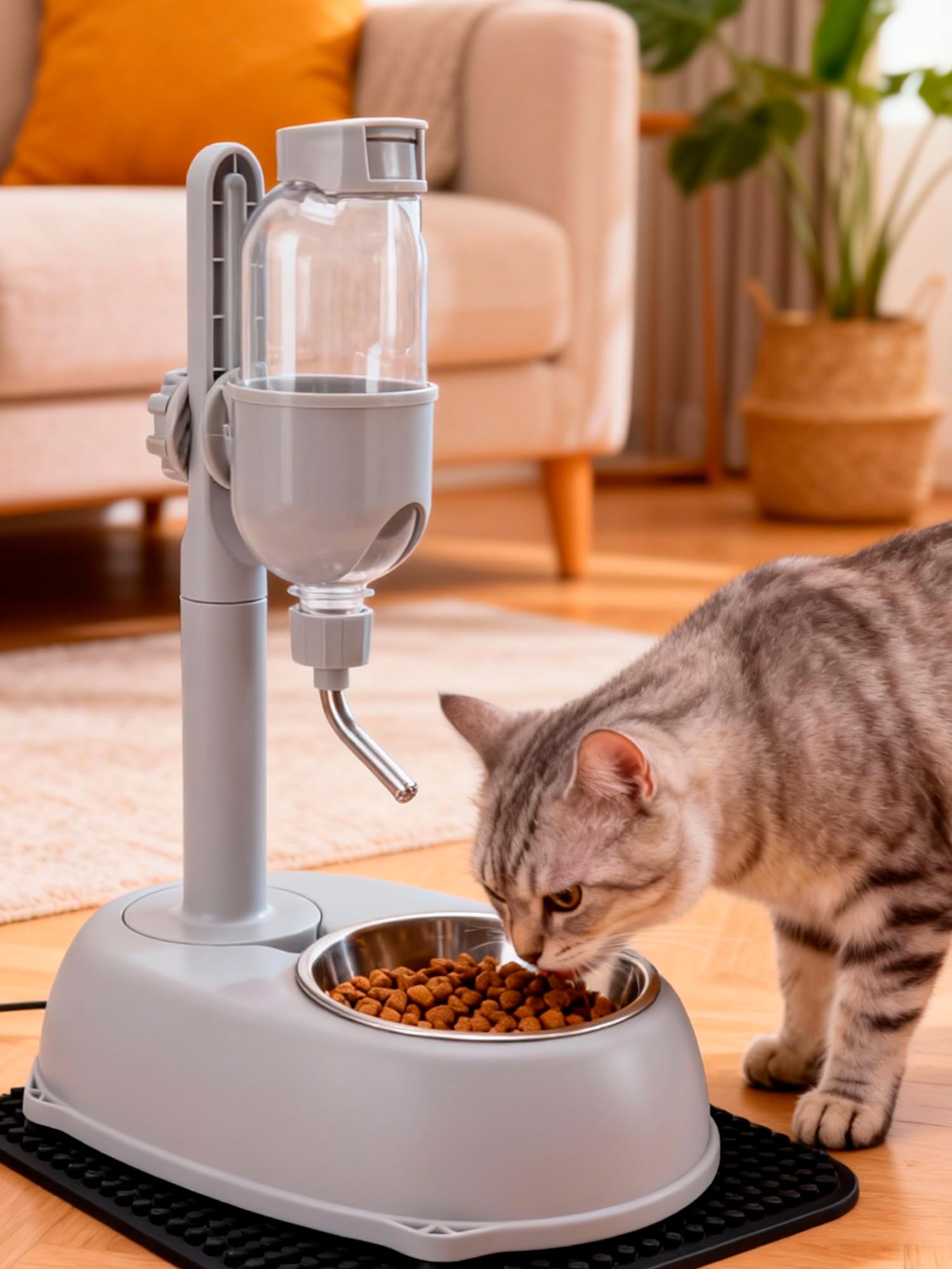 Dispensador de agua para mascotas, cuenco dispensador de agua de pie para mascotas, 2 en 1, 500 ml, altura desmontable multifuncional, poste de agua automático con soporte para perros y gatos