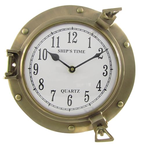 Treasure Gurus Ships Time Solid Brass Porthole Wall Clock Quartz