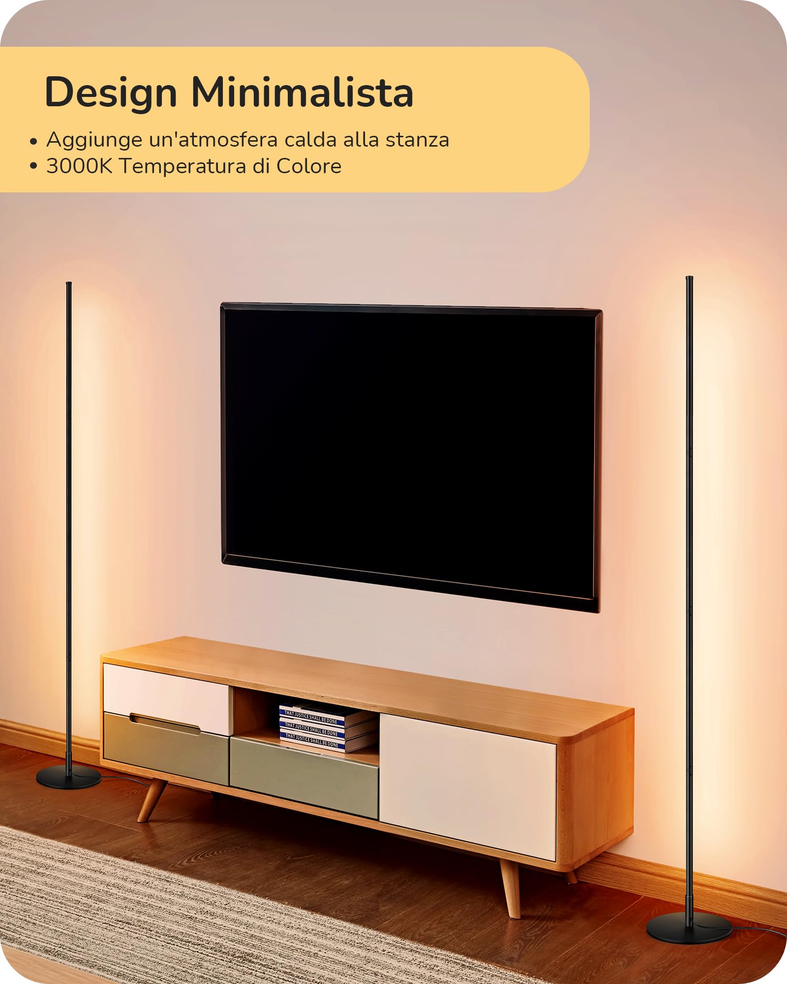 EDISHINE Set di 2 Lampada da Terra a LED Dimmerabile in Continuo, Luce Bianca Calda 3000K, Lampada da Terra Angolare con Interruttore a Pedale, Lampada d'Atmosfera Moderna per Camera, Soggiorno