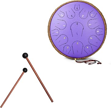 Lidguni 14 Inch 15 Note Steel Tongue Drum, Hand Pan Drum with Music Book & Tongue Drum Mallets, Bell Mallets Glockenspiel Sticks, Rubber Xylophone Mallet
