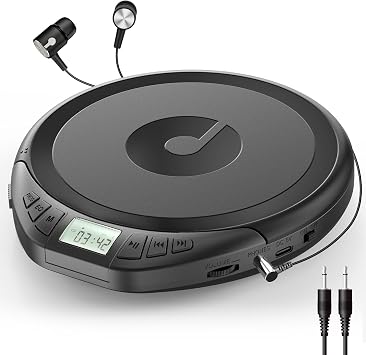Gueray Portable CD Player with Earphones,CD Discman for Car Home with Anti-Skip Shockproof Protection,Personal Discman CD Music Player with LCD Display Support PROG Memory Function