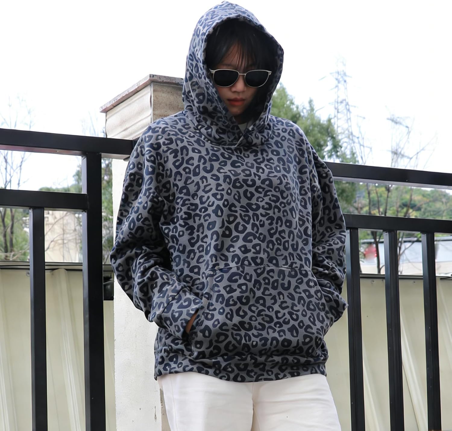 Y2K Leopard Print Hoodies Oversized Cheetah Sweatshirts Vintage Casual Long Sleeve Pullover With Pockets - Image 2