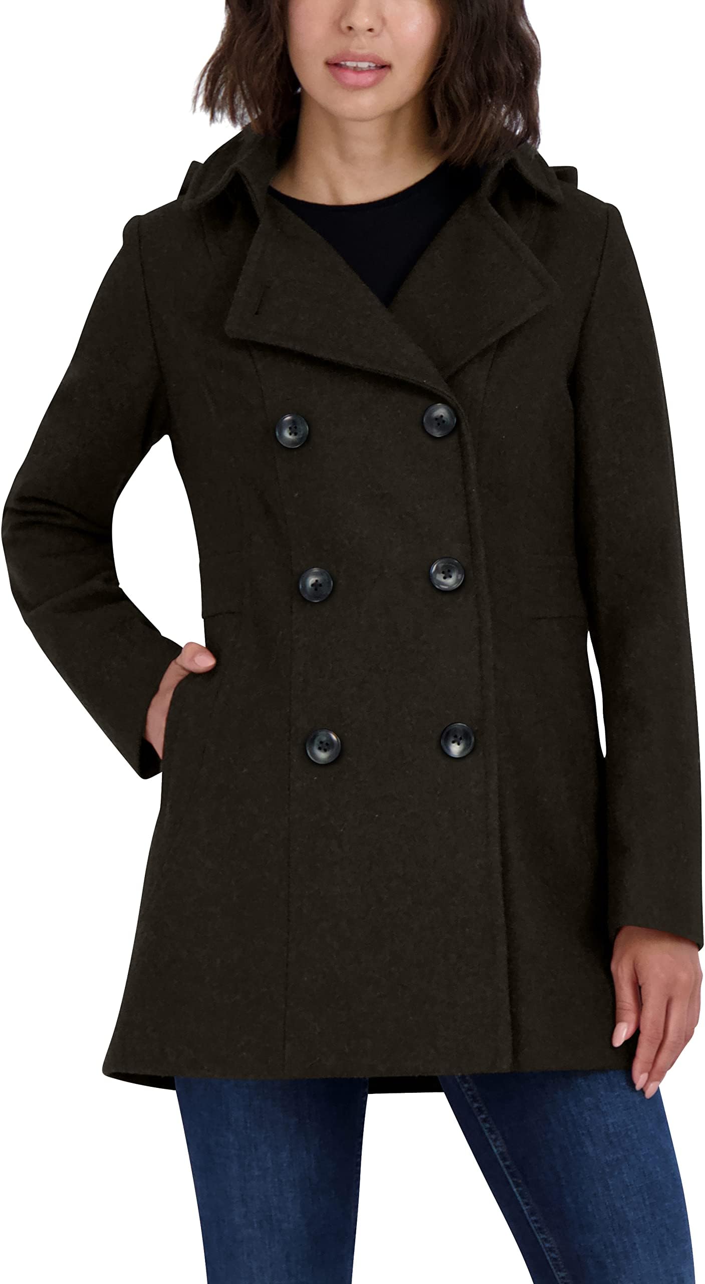 Nautica Women's Peacoat Wool Blend Double Breasted Winter Coat