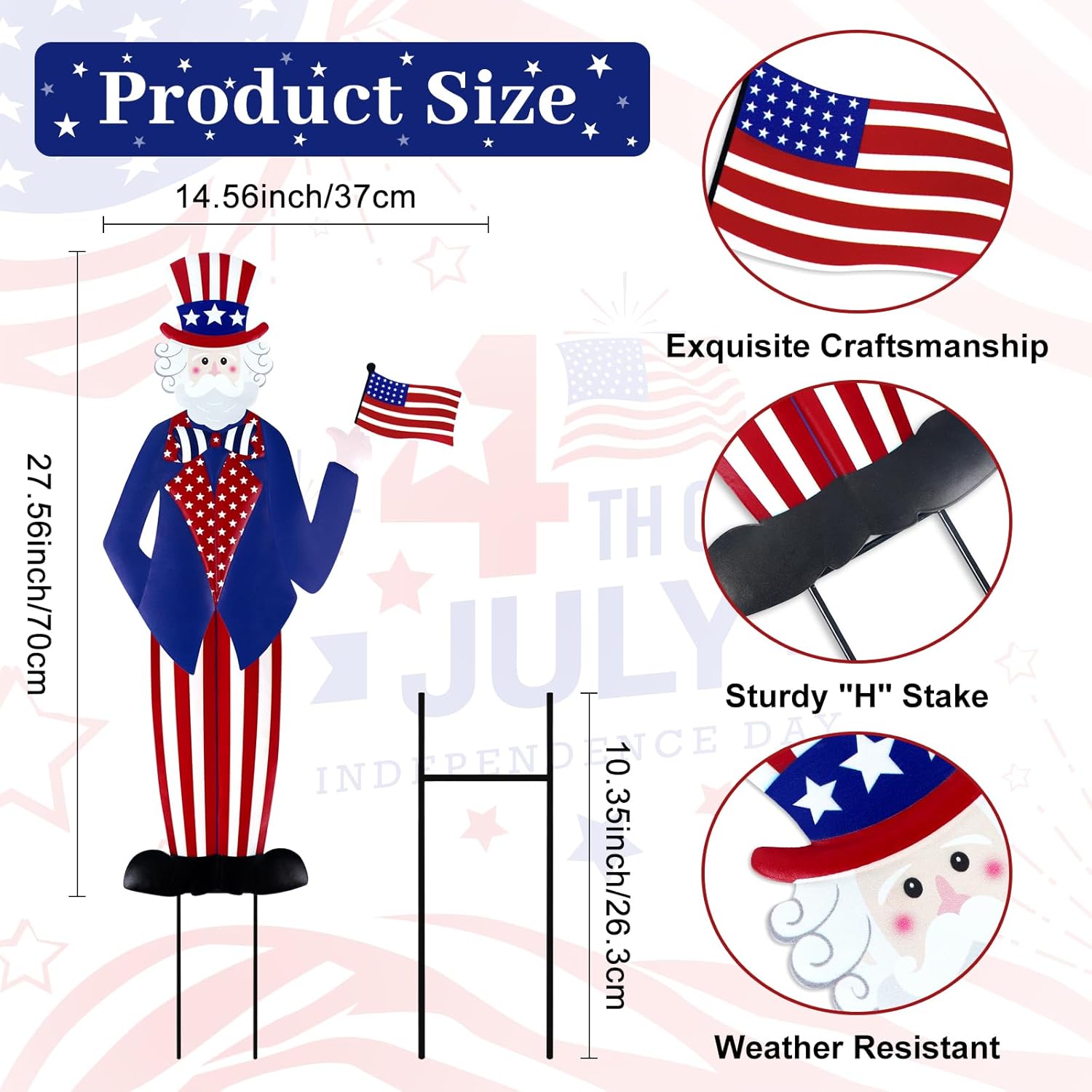 Metal Uncle Sam Yard Signs Classic 4th of July Outdoor Decoration Patriotic Garden Stake Independence Day Yard Lawn Porch Decor for Memorial Day Veterans Day American National Day