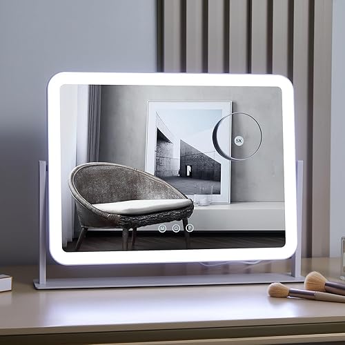 Vista 14 de HIEEY Espejo de maquillaje iluminado, espejo de tocador Hollywood con luces, tres modos de iluminación de color y espejo de aumento 5X, control