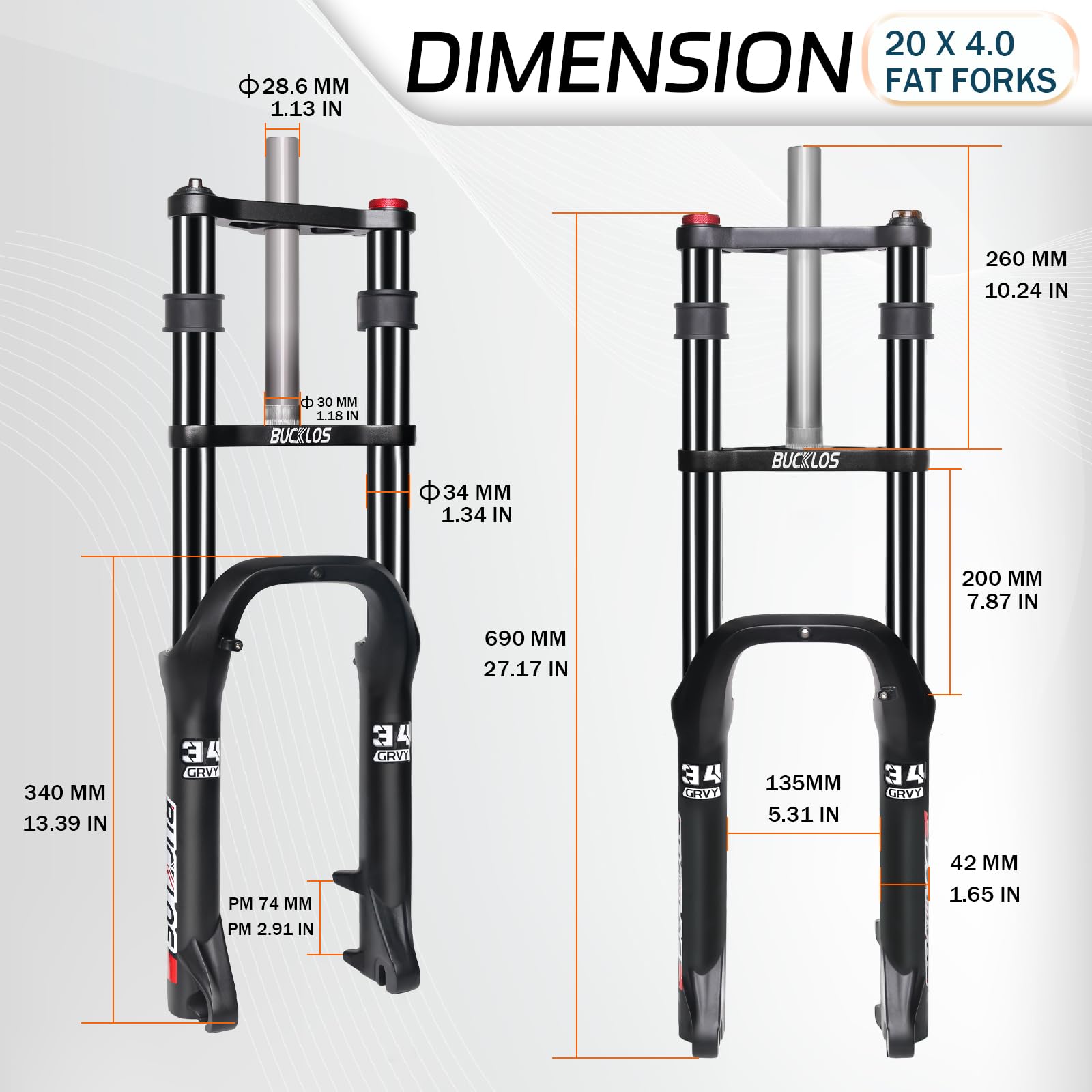 Fourche à suspension Fat Tire Bike 20" 4.0, débattement 180 mm, espacement moyeu 135 mm, blocage rapide de 9 mm pour fourche avant droite de vélo électrique