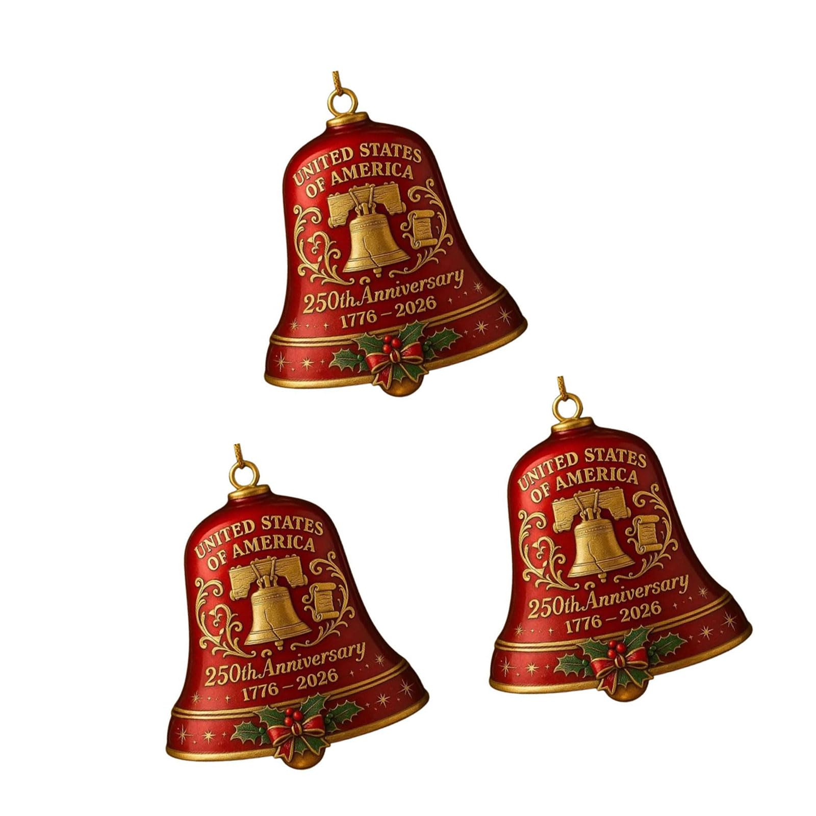 Xjdzineq 250th Anniversary Metal Bells Ornament Christmas Tree Decoration for Collectors History Enthusiasts Christmas Tree Ornament