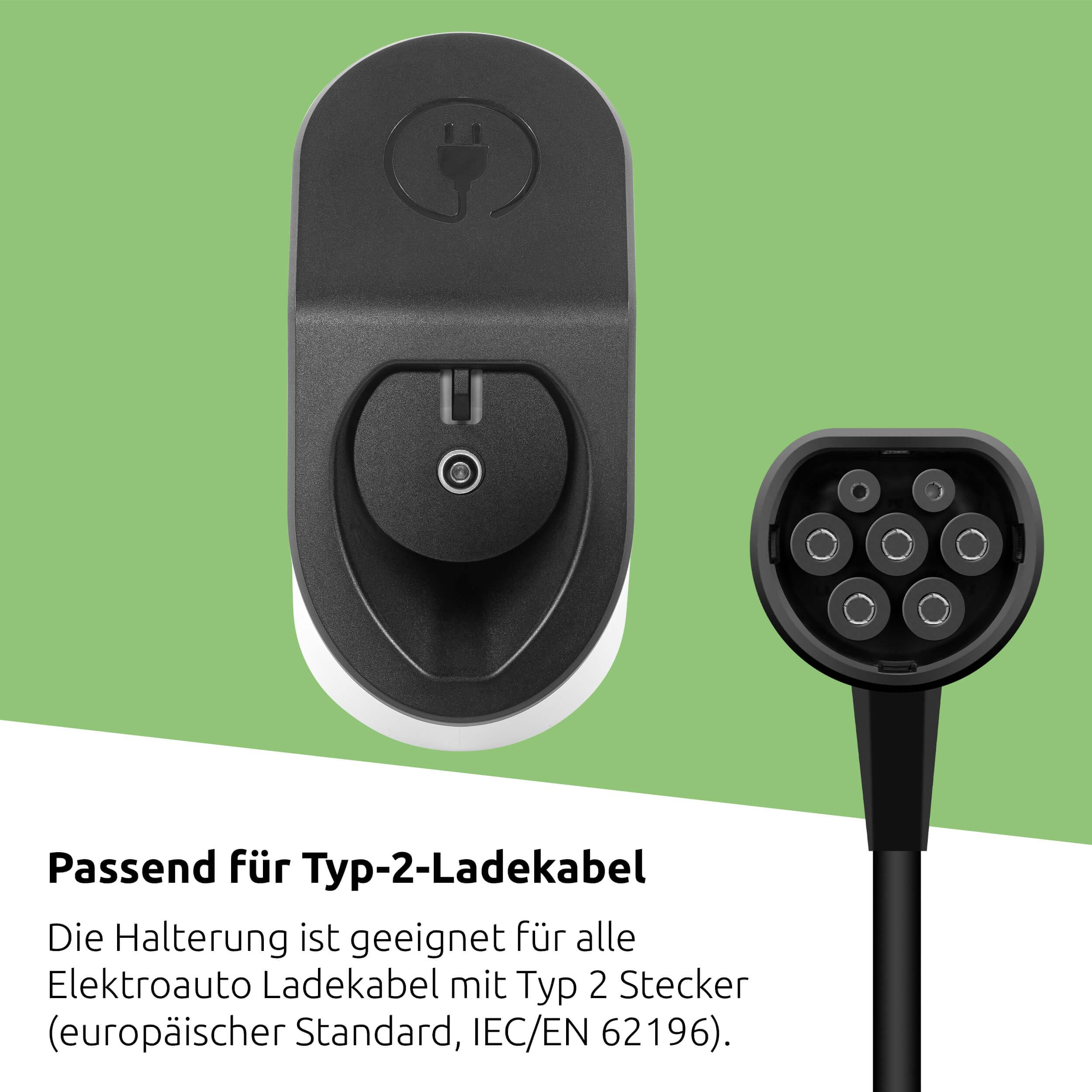 TechniSat TECHNIVOLT Uchwyt na kabel i wtyczkę Typ 2 (uchwyt ścienny do kabla ładującego, wieszak na kabel i uchwyt na wtyczkę w jednym, z akcesoriami montażowymi) czarno-biały