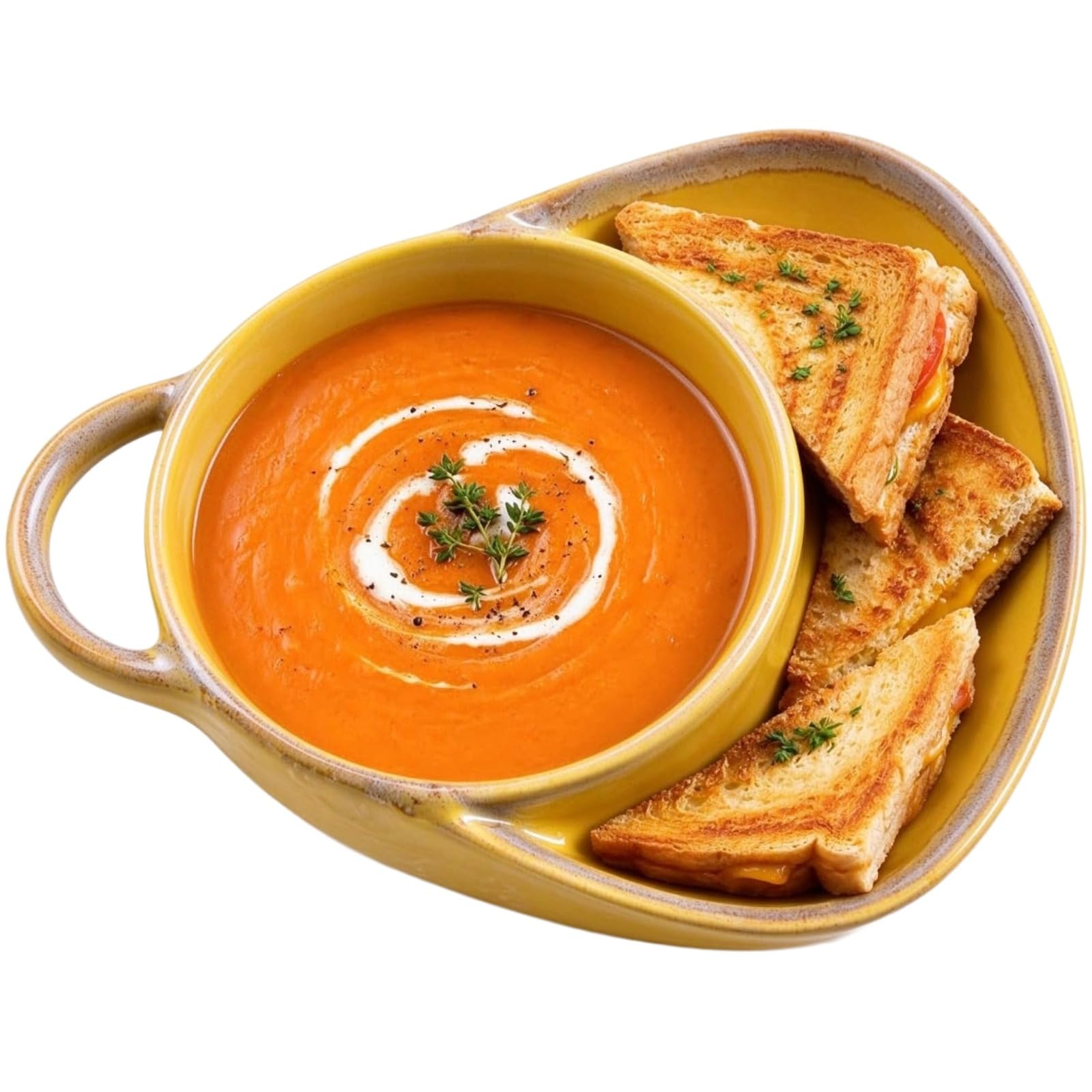 Soup and Sandwich Bowl Single Handle Ceramic Plate Combo with Bread Holder