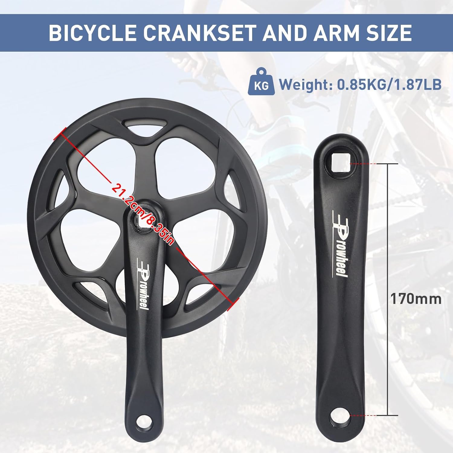 ZUKKA Prowheel - Guarnitura per bicicletta 46T, in lega di alluminio da 170 mm, per bicicletta singola e 6/7/8 velocità, per bicicletta elettrica