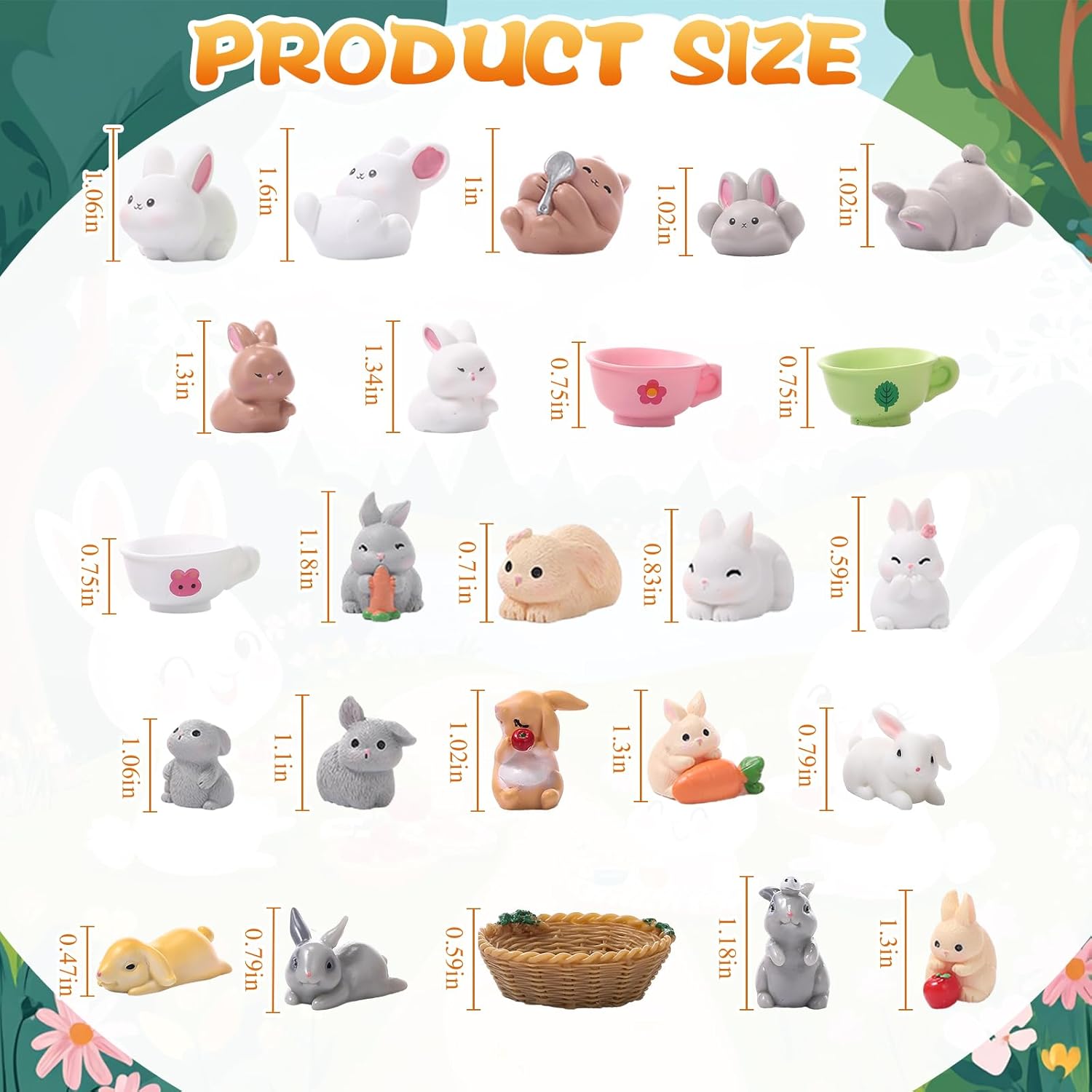 Seenelling 50 Pcs Mini Rabbits Figurine Easter Tiny Resin Bunny Bulk Small Miniature Bunnies for Fairy Garden Micro Landscape Ornament DIY Easter Egg Fillers Dollhouse Cake Topper Potted Plant Decor
