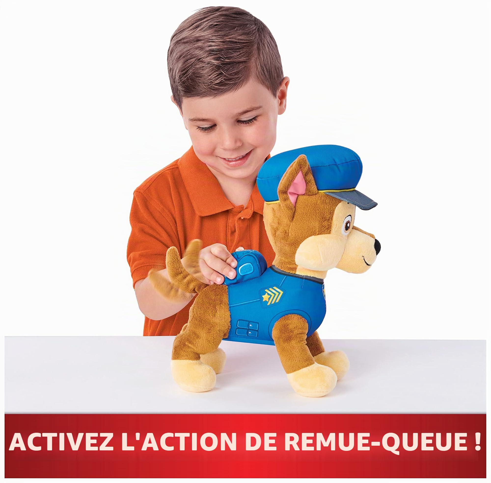 PAW PATROL 6063790 PAW PATROL Talking Chase Jouet interactif en Peluche de 30,5 cm Haut avec Sons, Phrases et Queue remuante, Animaux Peluche, Jouets pour Enfants à partir 3 Ans