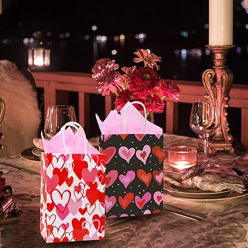Miniatura 4 de Tuzuaol Paquete de 12 bolsas de regalo para el día de San Valentín con papel de seda para niños, bolsas de papel de San Valentín con asa para