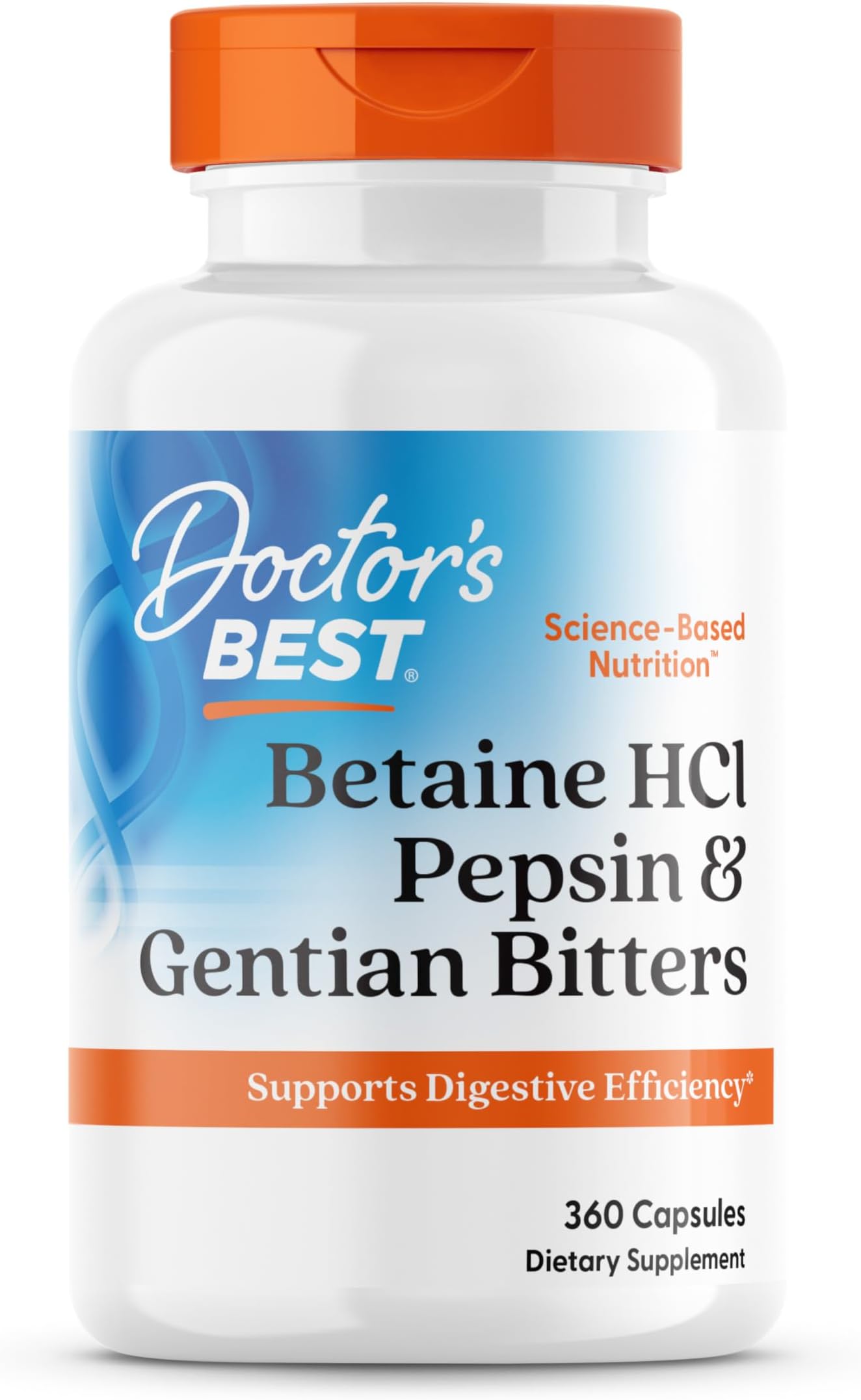 Doctor's Best Betaine HCI Pepsin & Gentian Bitters, Digestive Enzymes for Protein Breakdown & Absorption, Non-GMO, Gluten Free, 360 Count (Pack of 1)