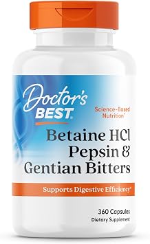 Doctors Best Betaine HCI Pepsin & Gentian Bitters, Digestive Enzymes for Protein Breakdown & Absorption, Non-GMO, Gluten Free, 360 Count Pack of 1