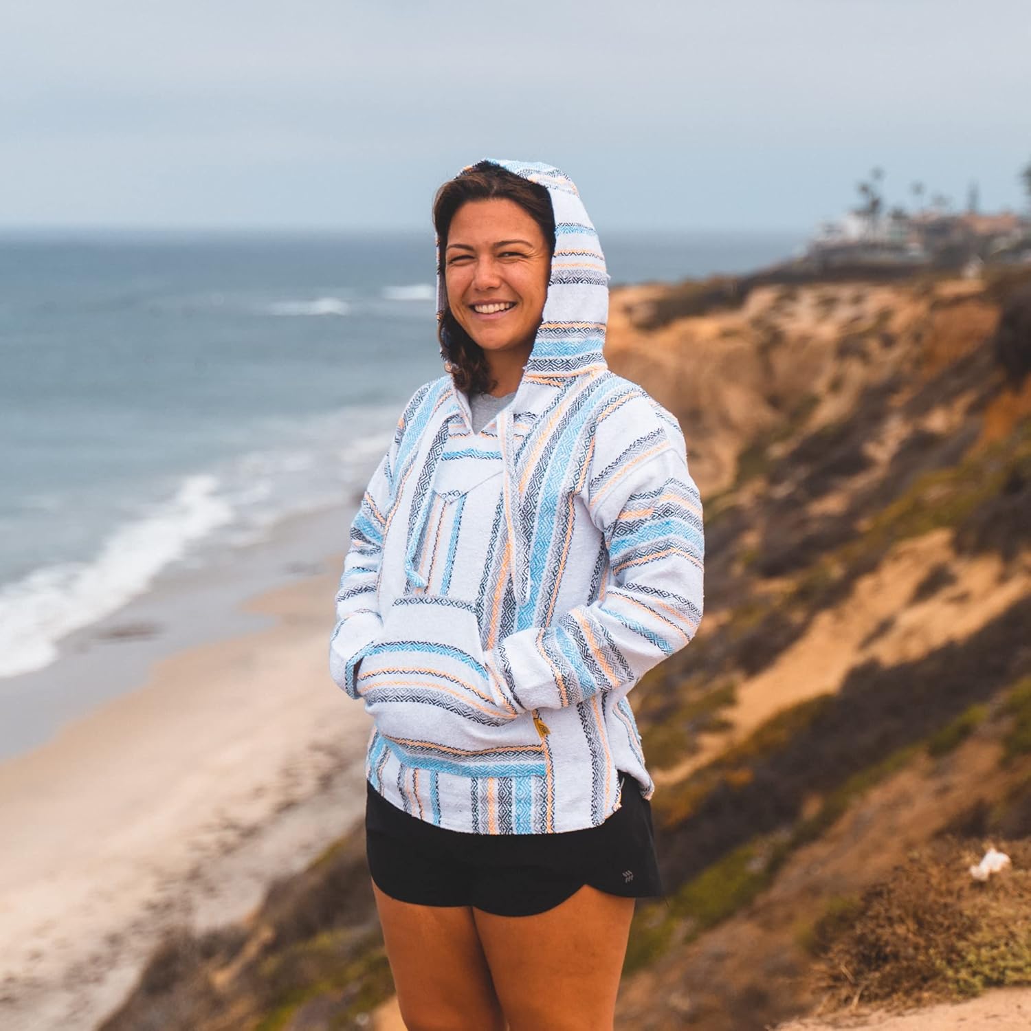 Authentic Baja Hoodie - Drug Rug - Mexican style Poncho - White - Image 4