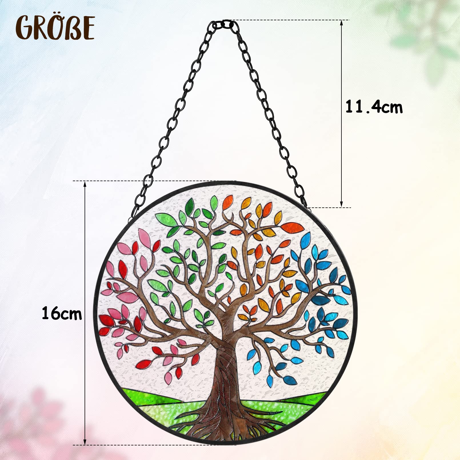 Gebrandschilderd glas raam opknoping levensboom Suncatcher voor raam handgemaakt glazen paneel venster decor kleurrijk glas ornament, indoor outdoor home decor