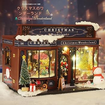 Amazon.co.jp: Auyyhuiクリスマスミニチュアドールハウスキット（木製