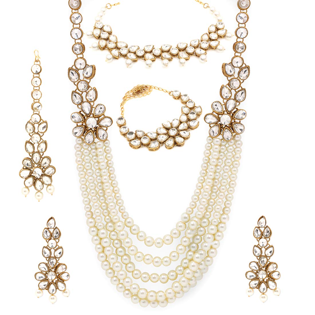 Yellow Chimes Jewellery Set for Women and Girls Traditional White Kundans Necklaces Set Gold Plated Kundan Necklace Set | Multilayer Dulhan Bridal Jewellery Set | Birthday Gift for girls and women Anniversary Gift for Wife (B08G8D37BD) Amazon Price History, Amazon Price Tracker