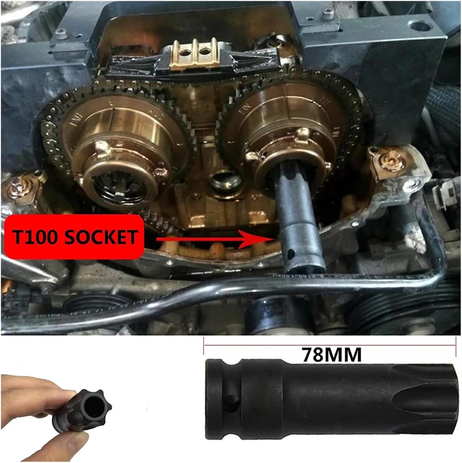 1PC T100 Hollow Torx Bit Socket Torx Star Impact Socket Compatible with Mercedes M271 1.8l Pulley Fixing 1/2 Drive