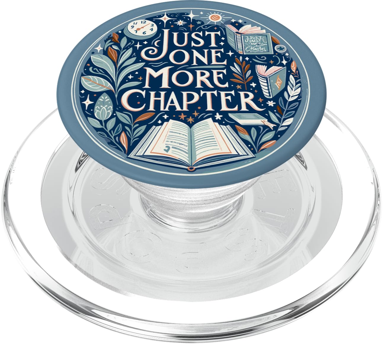 Just One More Chapter Bookish Book Reading Botanical Blue PopSockets PopGrip for MagSafe