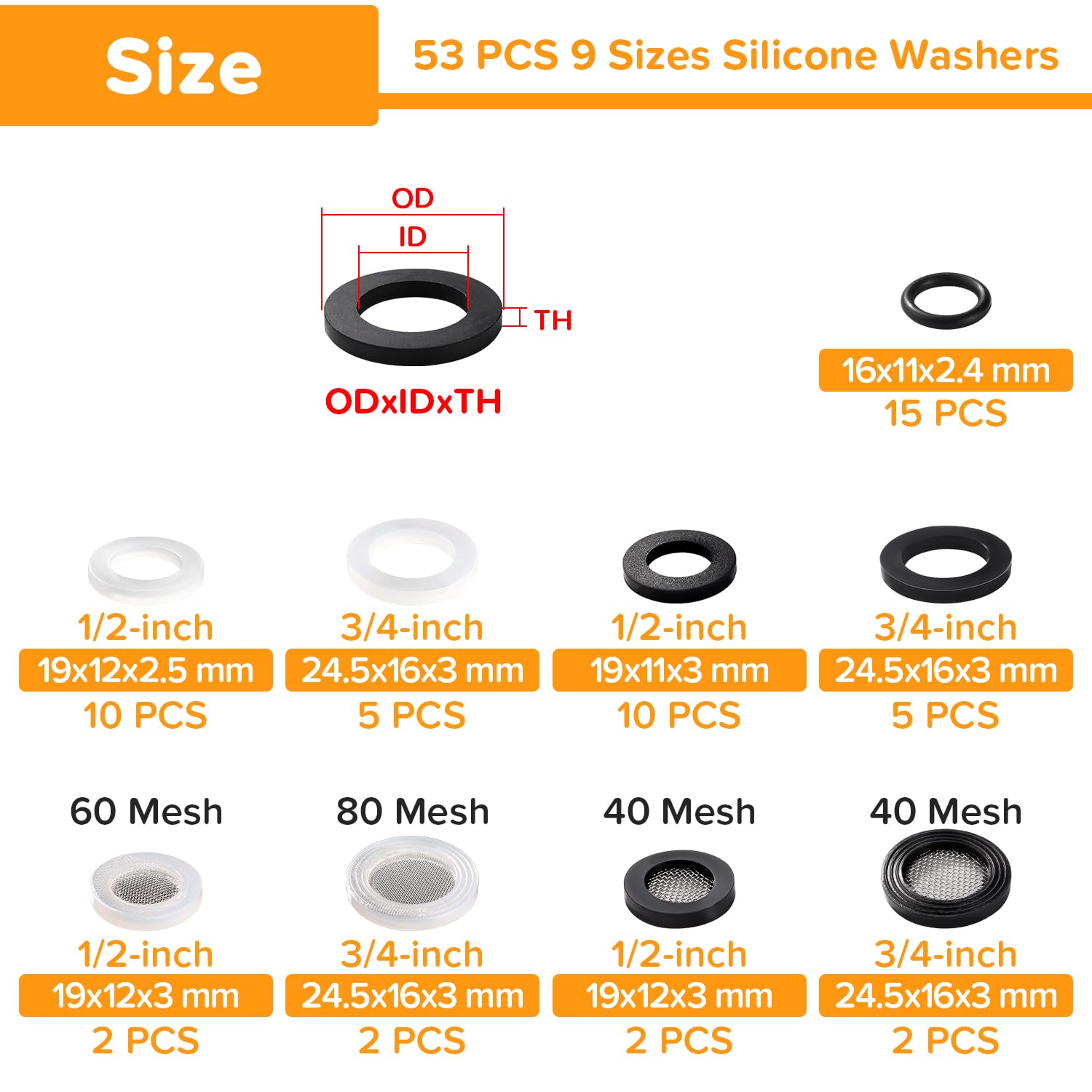Lyeteung 53 PCS 1/2 3/4 Inch Hose Washers and Filter Mesh Washer Kit, Mesh Washers, Seal O Ring Gasket - Image 2