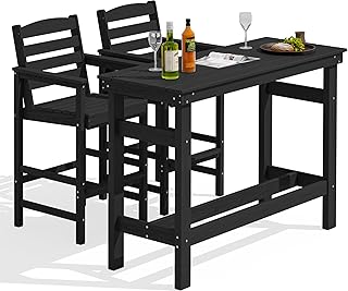 SERWALL Outdoor Bar Set - 2 Adirondack Bar Chairs & Bar Height Table wit...