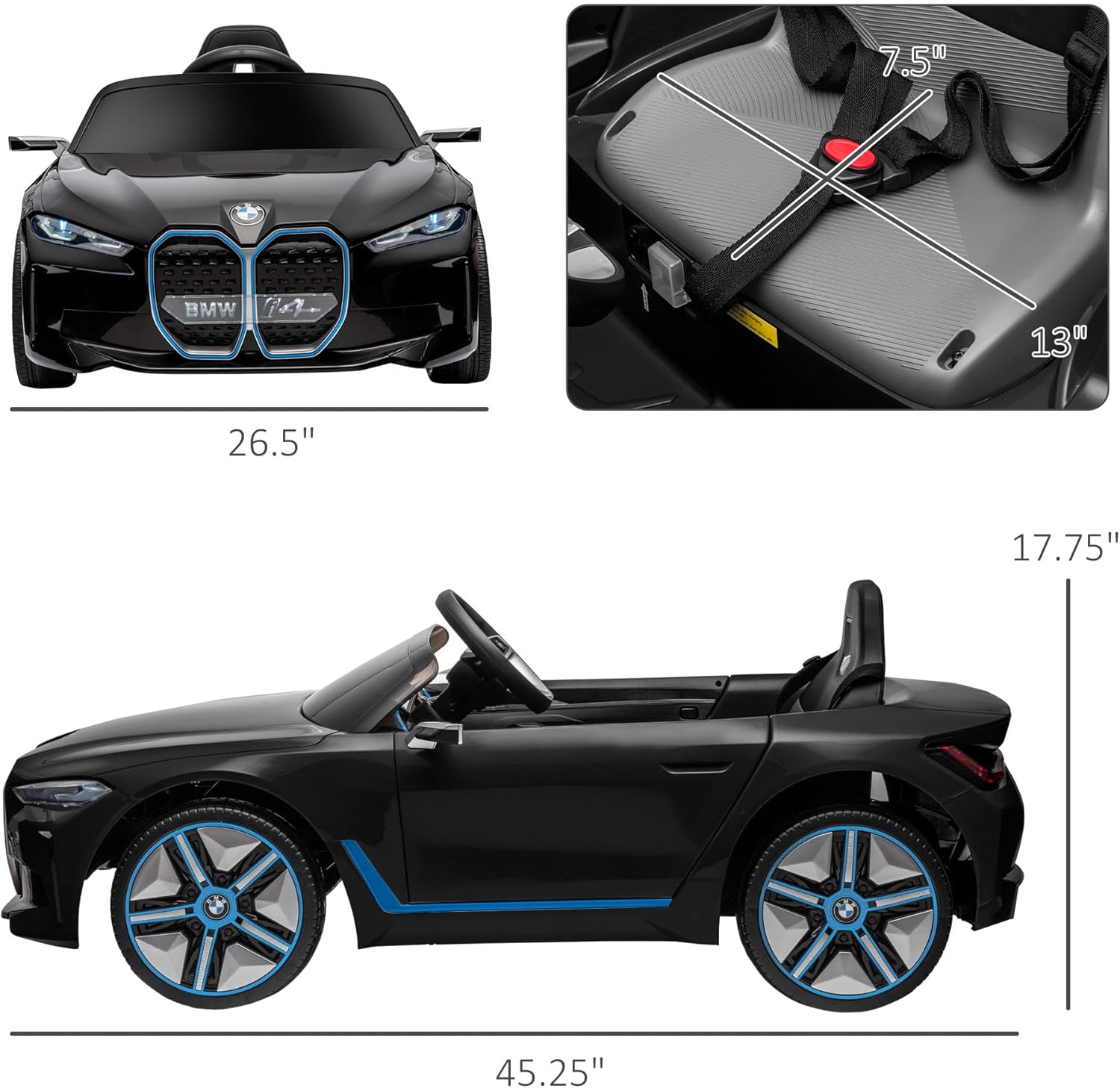 Aosom Electric Car for Kids, 12V Licensed BMW i4 Ride on Car with 2.4G Remote Control, Suspension System, Horn Honking, Music, Lights for Boys and Girls, Black