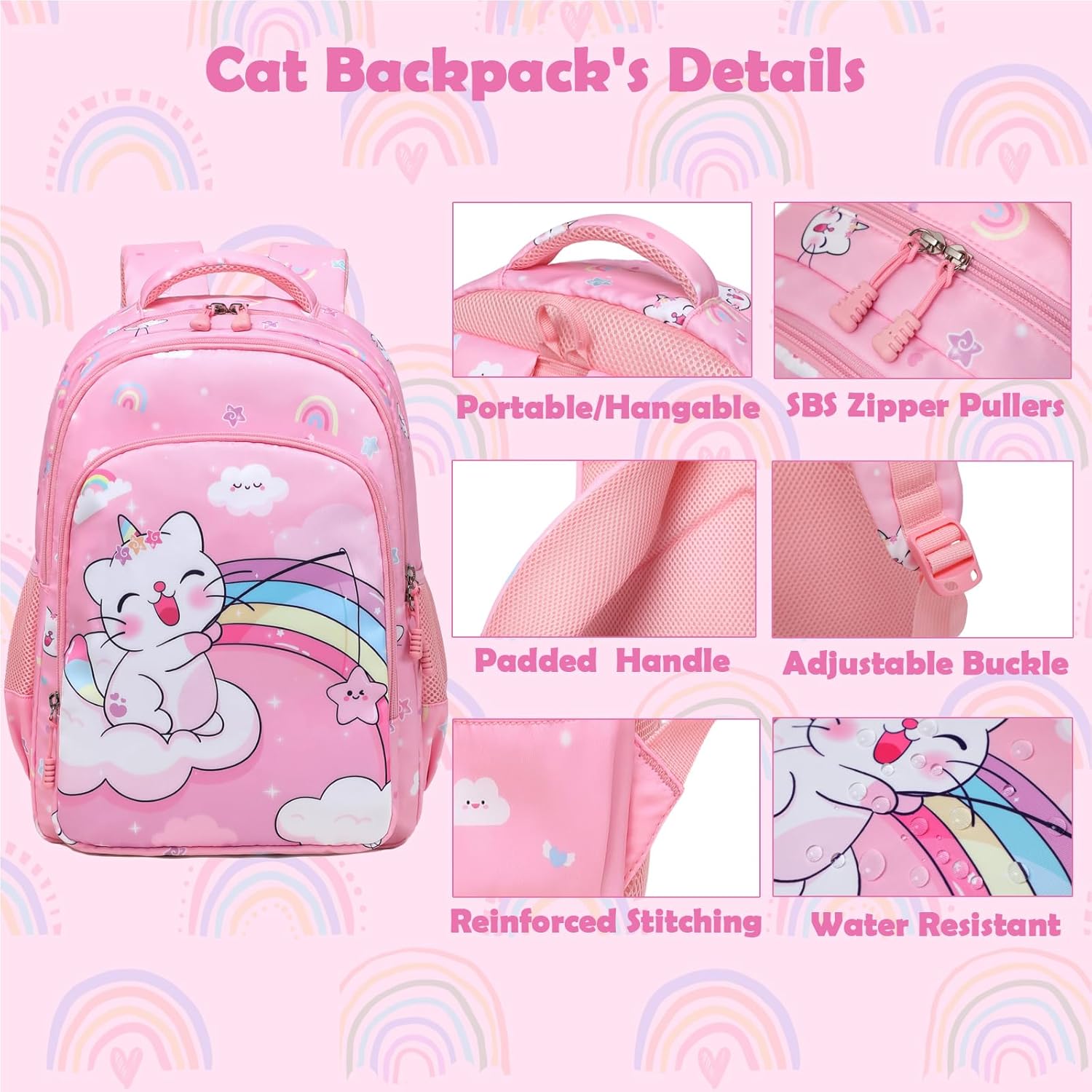 Kimwadalh Girls Backpack with Lunch Box Pencil Case for Elementary School, 3 in 1 Schoolbag with Chest Strap for School Girls