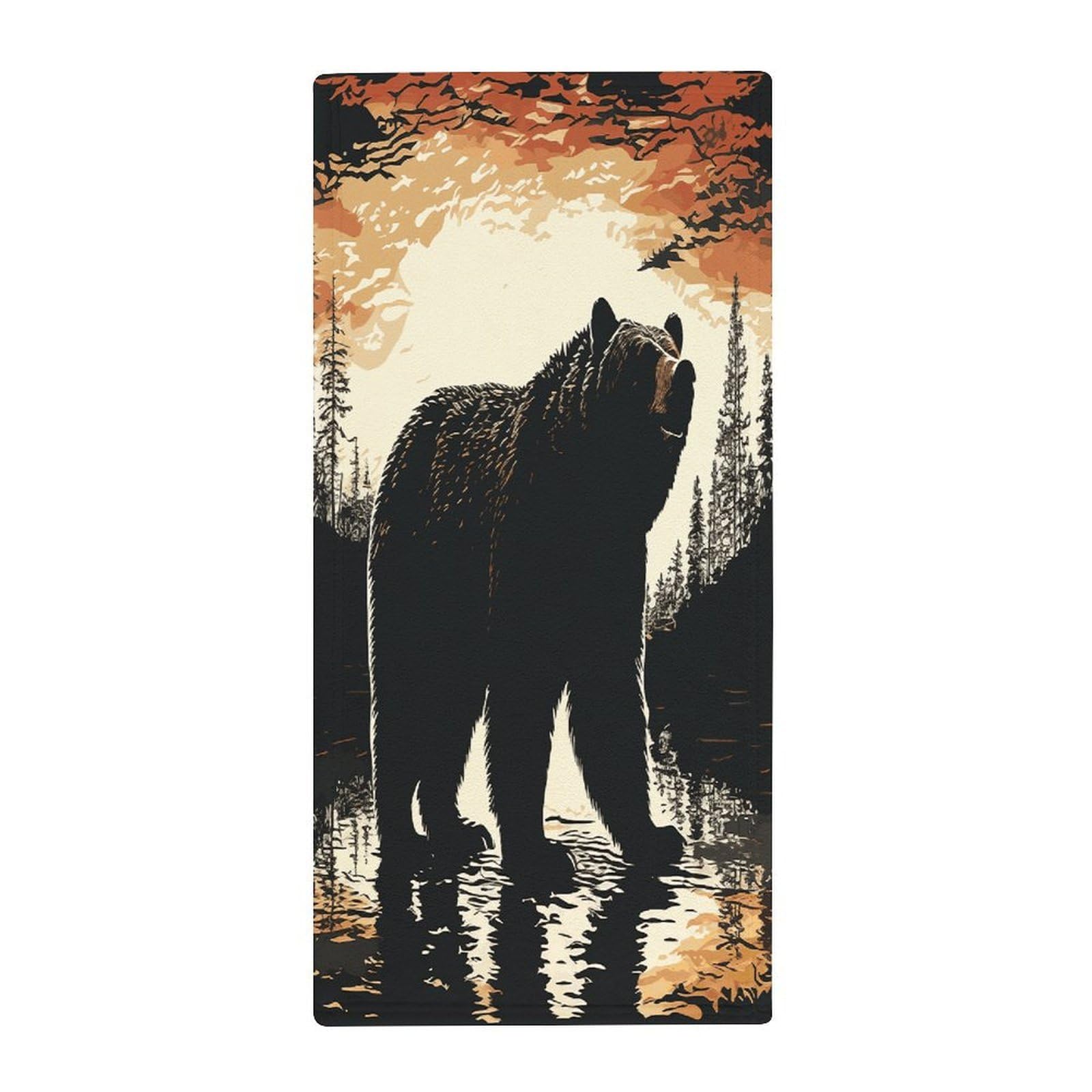 FekiLoot Bear Silhouette Hand Towels Coral Velvet Highly Absorbent Towel,Classic Luxury Printed Hand Towels Soft Hands Face Towel for Bathroom Kitchen Salon Workout 13.8 X 28.7 in