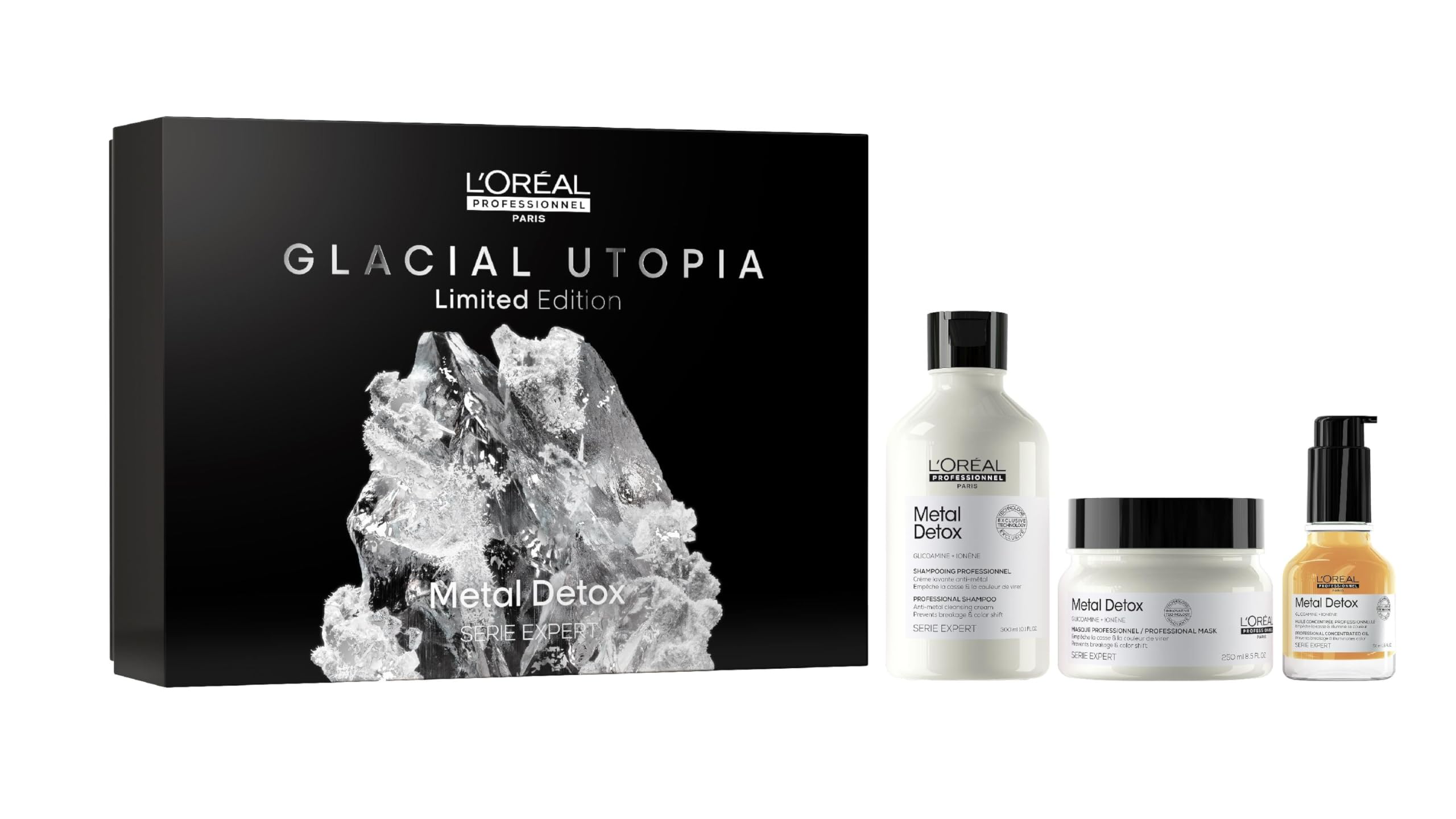 L'Oréal Professionnel, Metal Detox Geschenkset, Antimetall-Routine, geschädigtes & brüchiges Haar, Trio Shampoo + Maske + Öl, limitierte Edition Expert