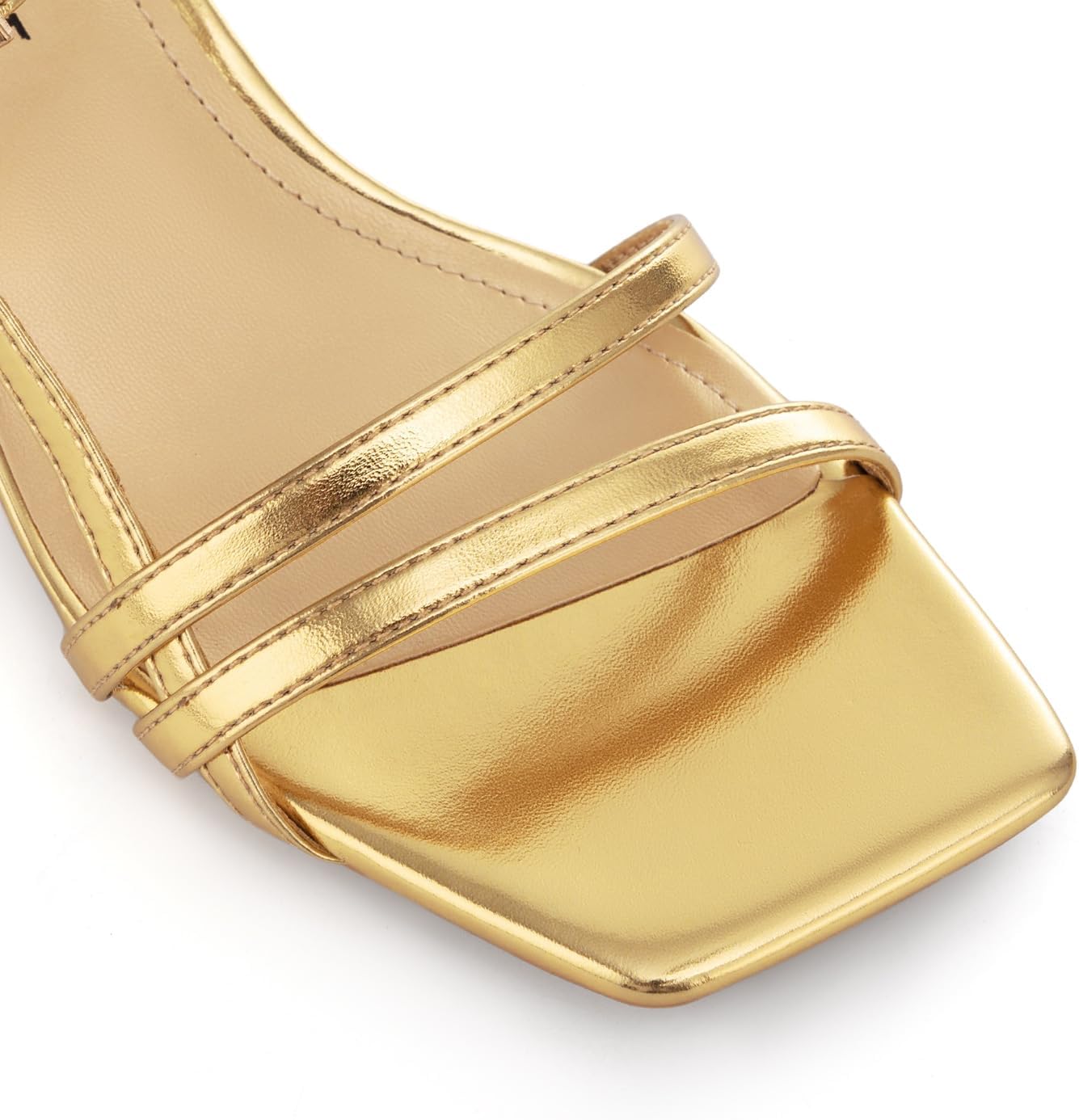 Athlefit Kitten Heels for Women Square Open Toe Gold Strappy Heeled Sandals Ankle Strap Dress Party Stiletto Low Heels Size 8.5 - Image 4