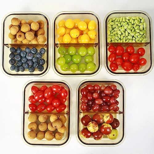 Miniatura 7 de Paquete de 3 recipientes de vidrio de almacenamiento de alimentos de 36 onzas, 2 compartimentos, recipientes de vidrio para preparación de comidas