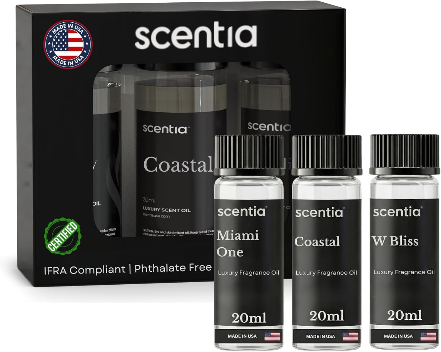 Scentia Aromatherapy Diffuser Essential Oils Set of 3 – Miami One (Inspired by 1 Hotel Miami, Formerly My Way) Coastal (Formerly Cabana) & W Bliss – Luxury Fragrance Oils 3x20ml