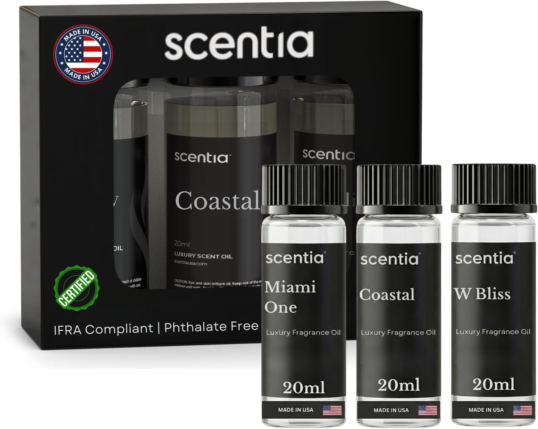 Scentia Hotel Essential Oils 3-Pack - Miami One, Coastal & W Bliss Luxury Aromatherapy Diffuser Oils - 3x20ml