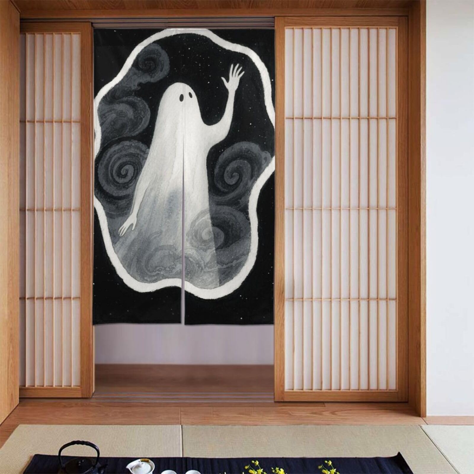 FekiLoot Ghost Door Curtain for Doorway Privac,Personalized Blackout Kitchen Curtains Window Treatment 2 Panel Door Curtain Tapestry Hanging Room Divider Home Decor 34"X 56"