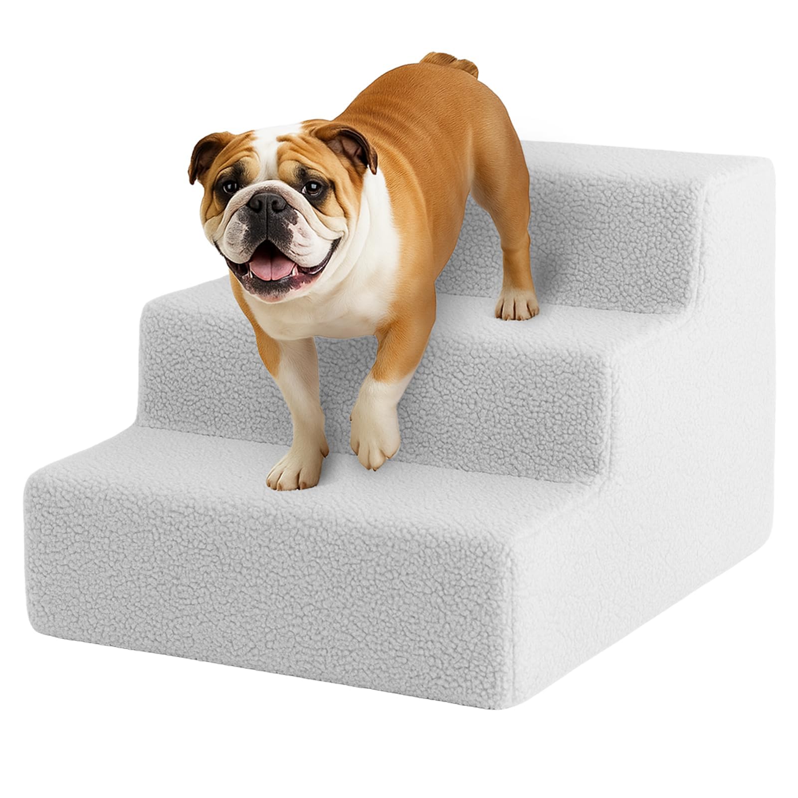 Youyijia Dog Steps 3 Steps Pet Stair Step for Bed 45x35x30cm Pet Stairs Pet Ladder with Washable Non Slip Plush Cloth Cover for Dogs and Cats (Grey)