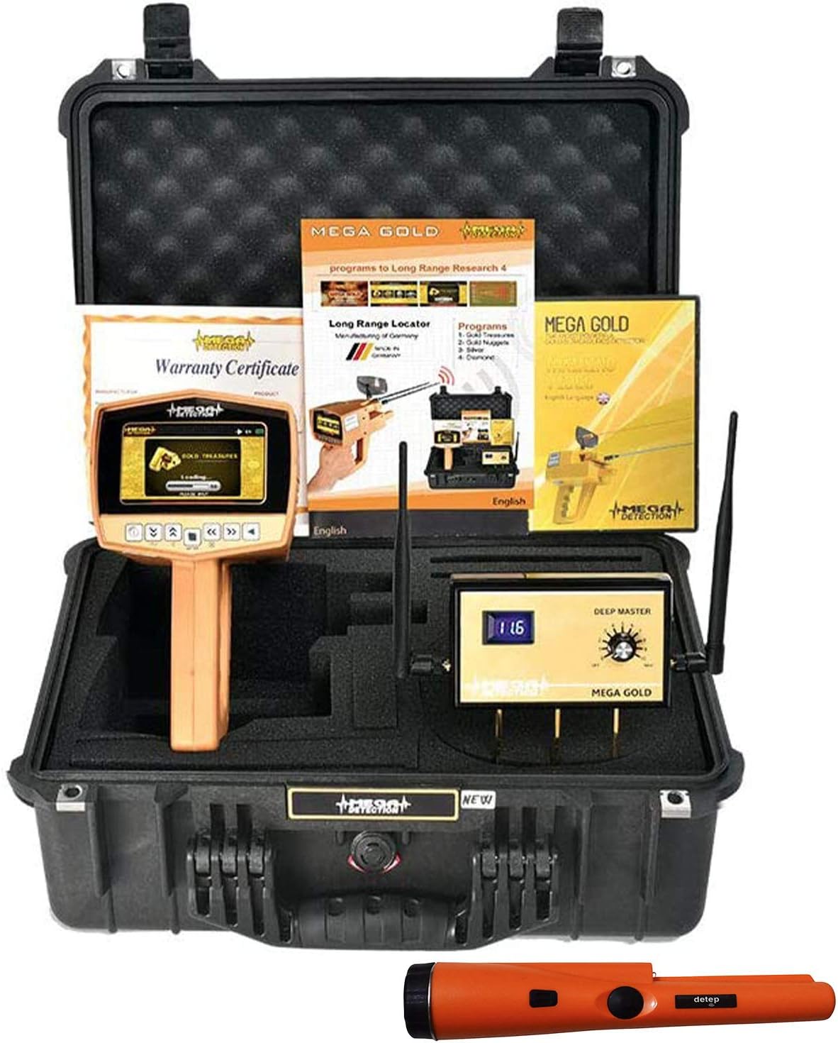 Mega Gold 2022 Long Range Gold Finder | Professional Deep Seeking Metal Detector and Treasure Finder | 4 Search Systems - with Free Pin Pointer