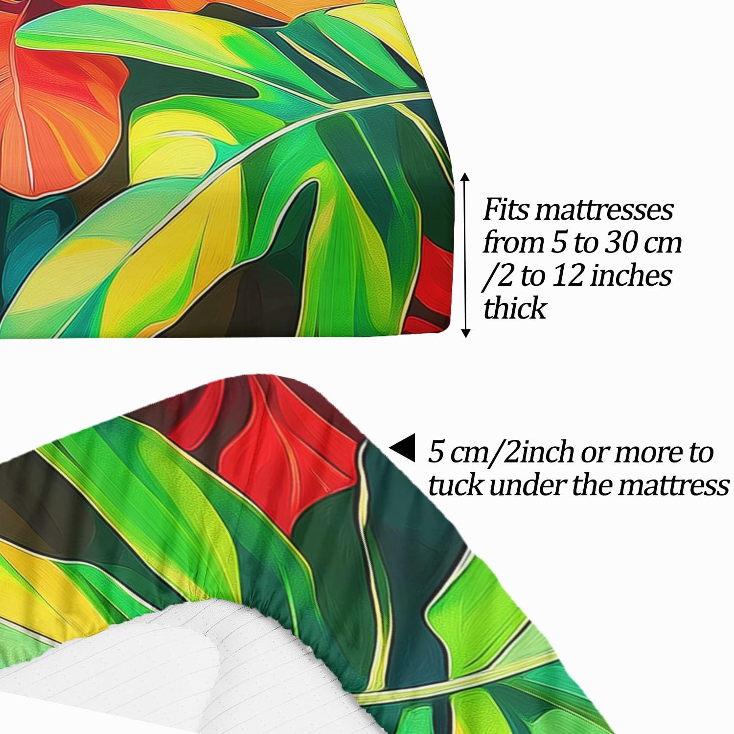 Drap Housse 160 x 200 cm avec Bonnet 30 cm, Plantes Tropicales Fleurs Feuilles Drap Housse Enfant, Drap Housse Matelas Epais Vert Sauge, Microfibre Brossée avec Une Rebord Élastique