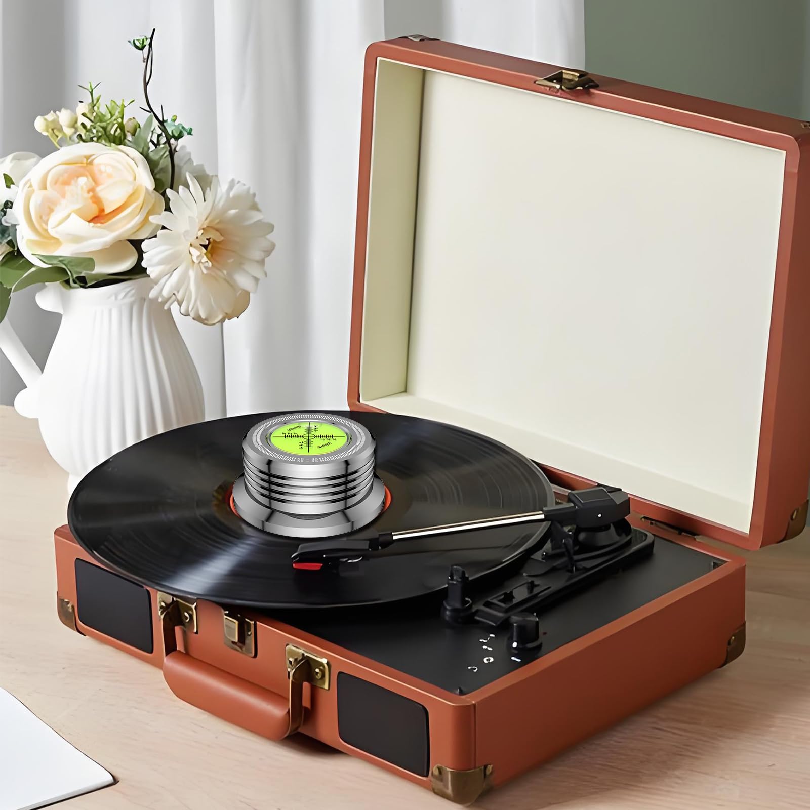 Tertullus Giradischi Disc Record, peso 60 Hz, stabilizzatore a disco, morsetto per disco LP Disc Stabilizer giradischi con livella a bolla per giradischi in vinile LP (argento)