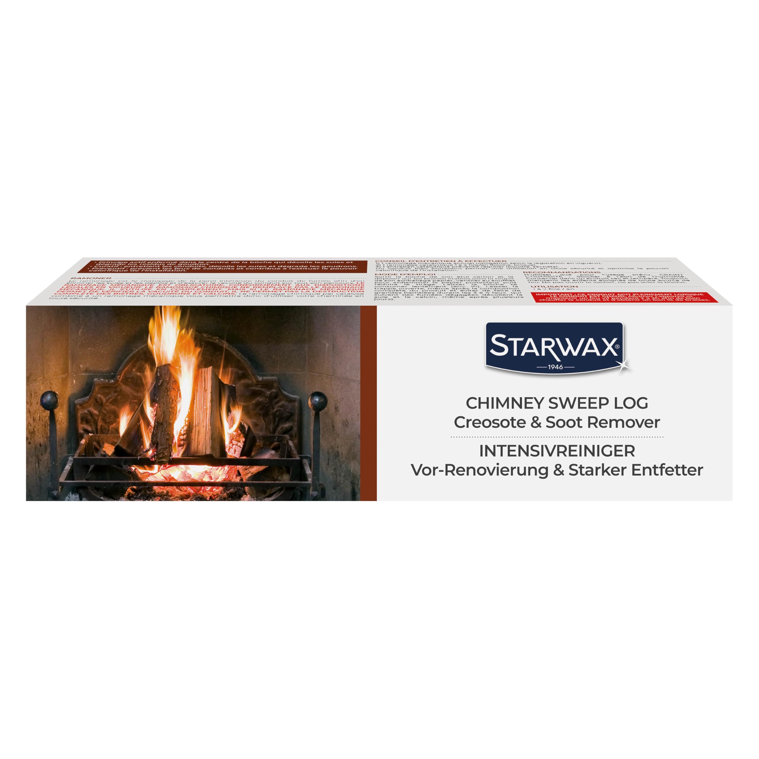 STARWAX - Chimney Sweep Log – Creosote & Soot Remover - Loosens Soot & Tar - Odourless - Use 1 to 2 Times/Year - Patented Formula - 1.1 kg