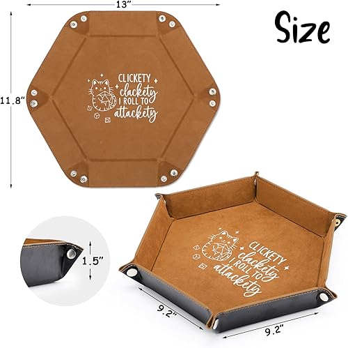 Miniatura 3 de Bandeja de dados de cuero para rodar, soporte hexagonal plegable para dados de gato, accesorios de almacenamiento de dados, organizador de