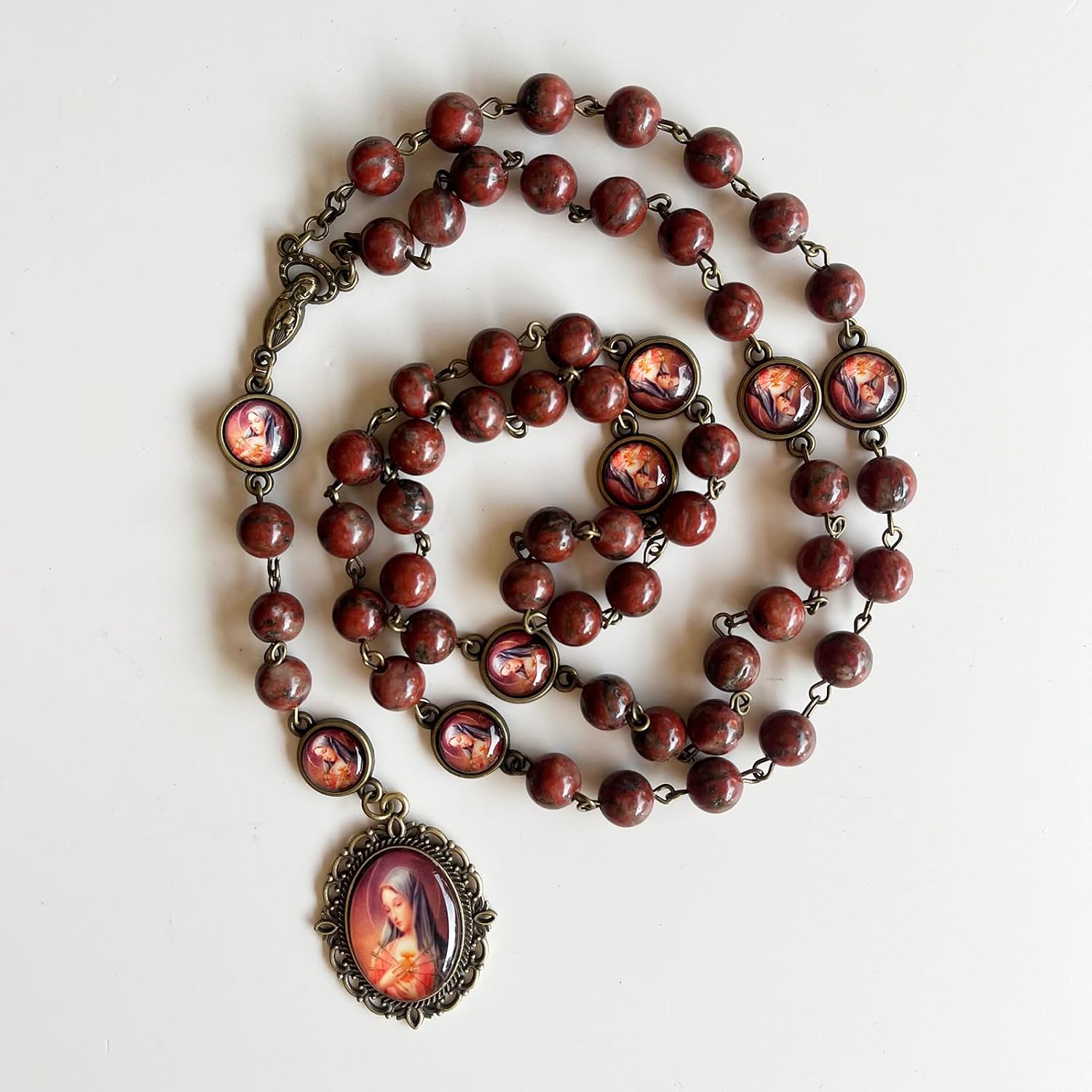 Seven Sorrows of Mary Rosary Chaplet 8mm Agate Beads Catholic Jewelry Necklace for Women Men