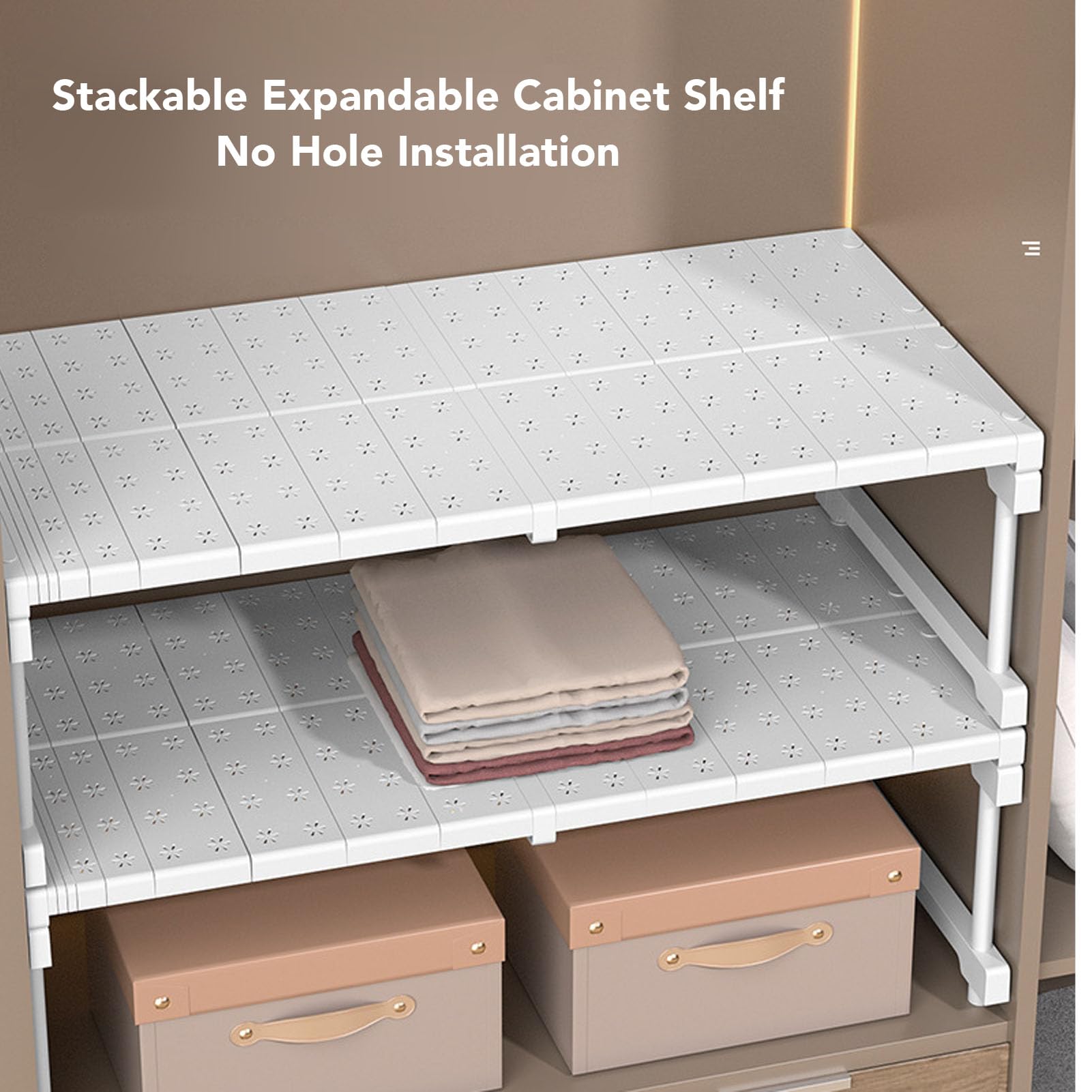 TOPINCN Scaffale Espandibile per Armadio, Ripiano in Acciaio al Carbonio ABS PP, Regolabile, Multiuso, Moderno, 1 Set, Capacità 20 kg, L 47-68 cm, Larghezza 42 cm, Altezza 32 cm